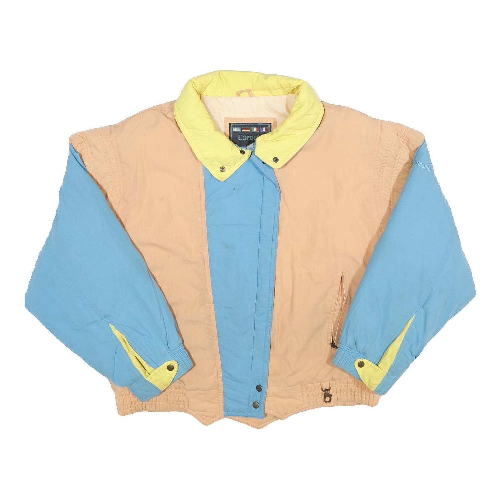 EUROSKI Womens Beige & Blue Yellow Collar Zip Jacket M Plain Retro Skiwear Refurbished - N/A refurbished available on Cerqular
