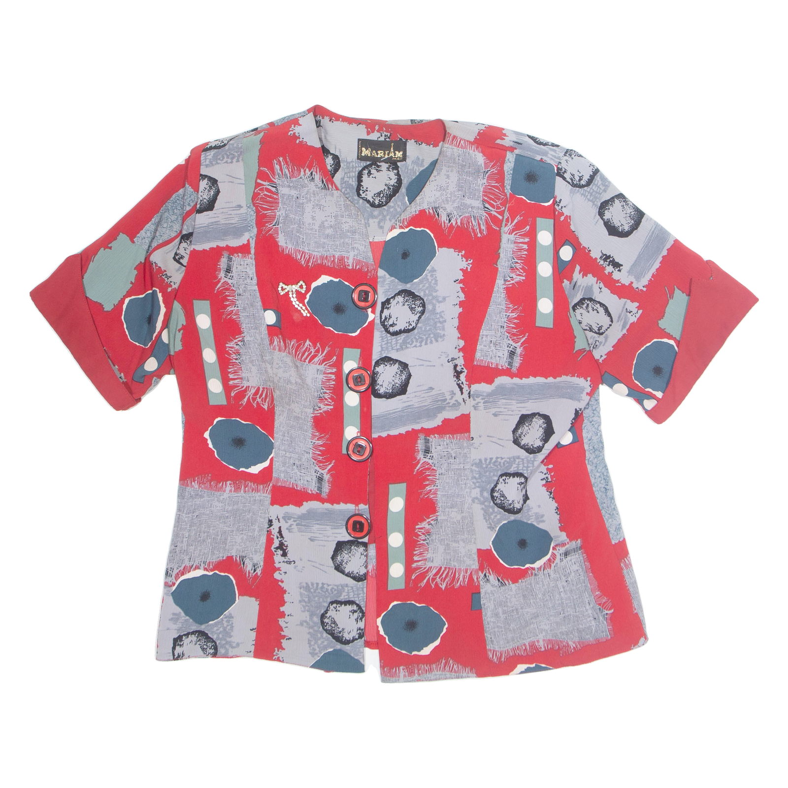 MARIAM Womens Printed Blouse Red V-Neck Crazy Pattern L Refurbished - N/A refurbished available on Cerqular