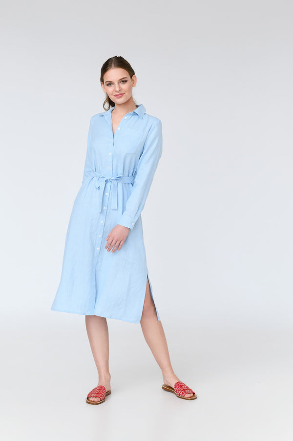 Aurora - long sleeve linen midi shirt dress | Size: S | Color: Azure Refurbished - N/A (I could not find a well-known brand with this name refurbished available on Cerqular