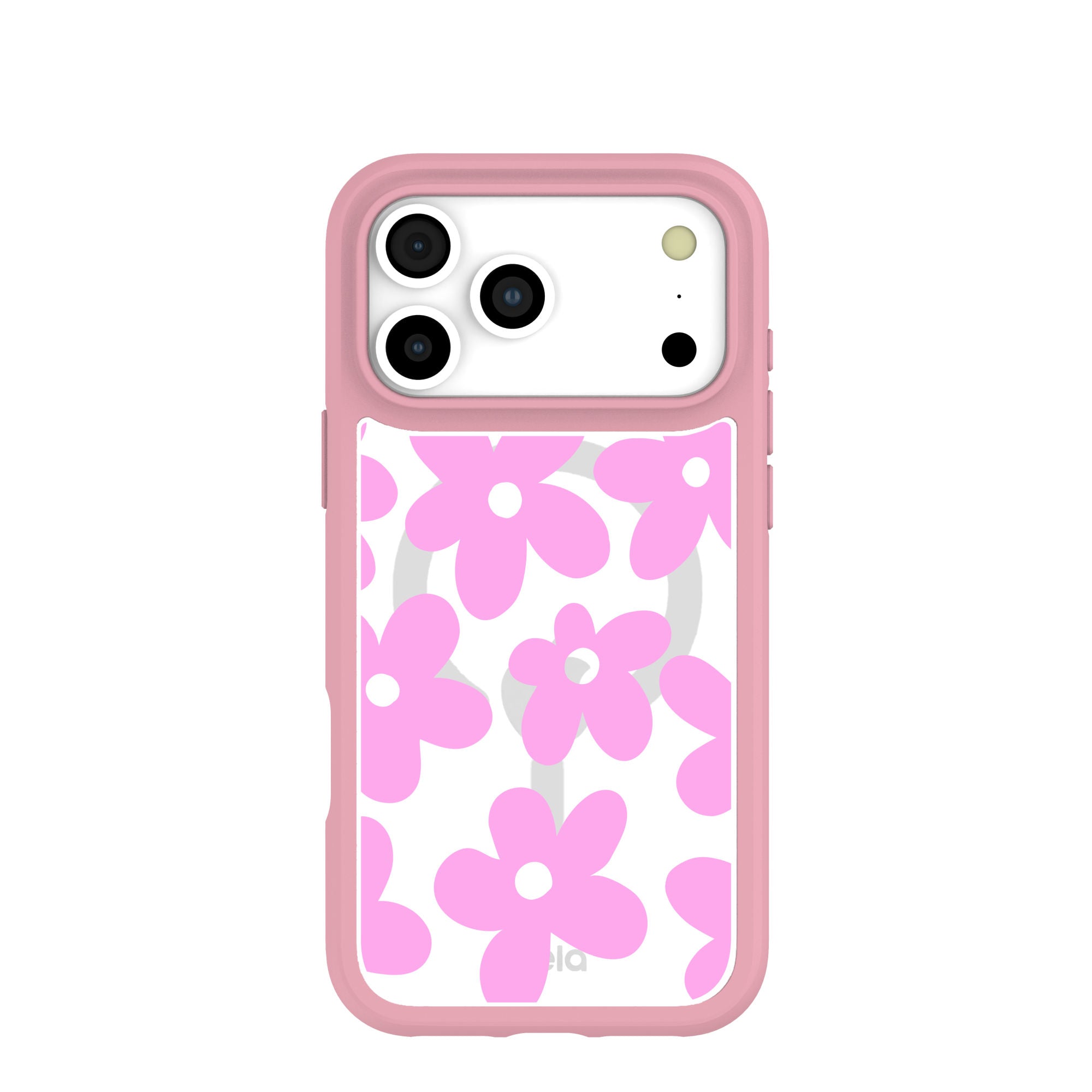 Clear Pink Blooms iPhone 17 Pro Max Case With Petal Pink Ridge (MagSafe included) Refurbished - Pela Case refurbished available on Cerqular