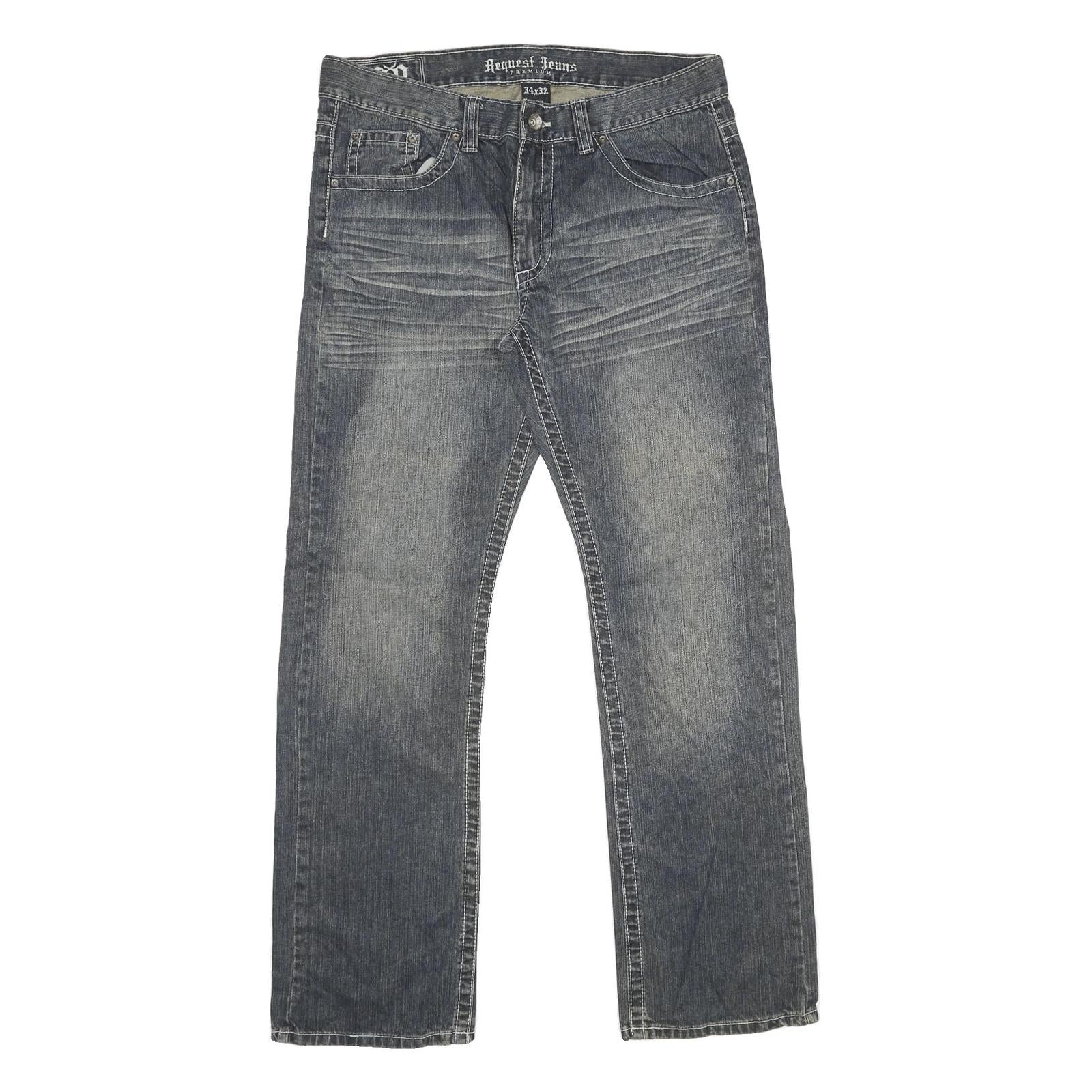 REQUEST JEANS Mens Relaxed Blue Denim Medium W34 L32 Classic Cotton Zip Pocket Refurbished - N/A refurbished available on Cerqular