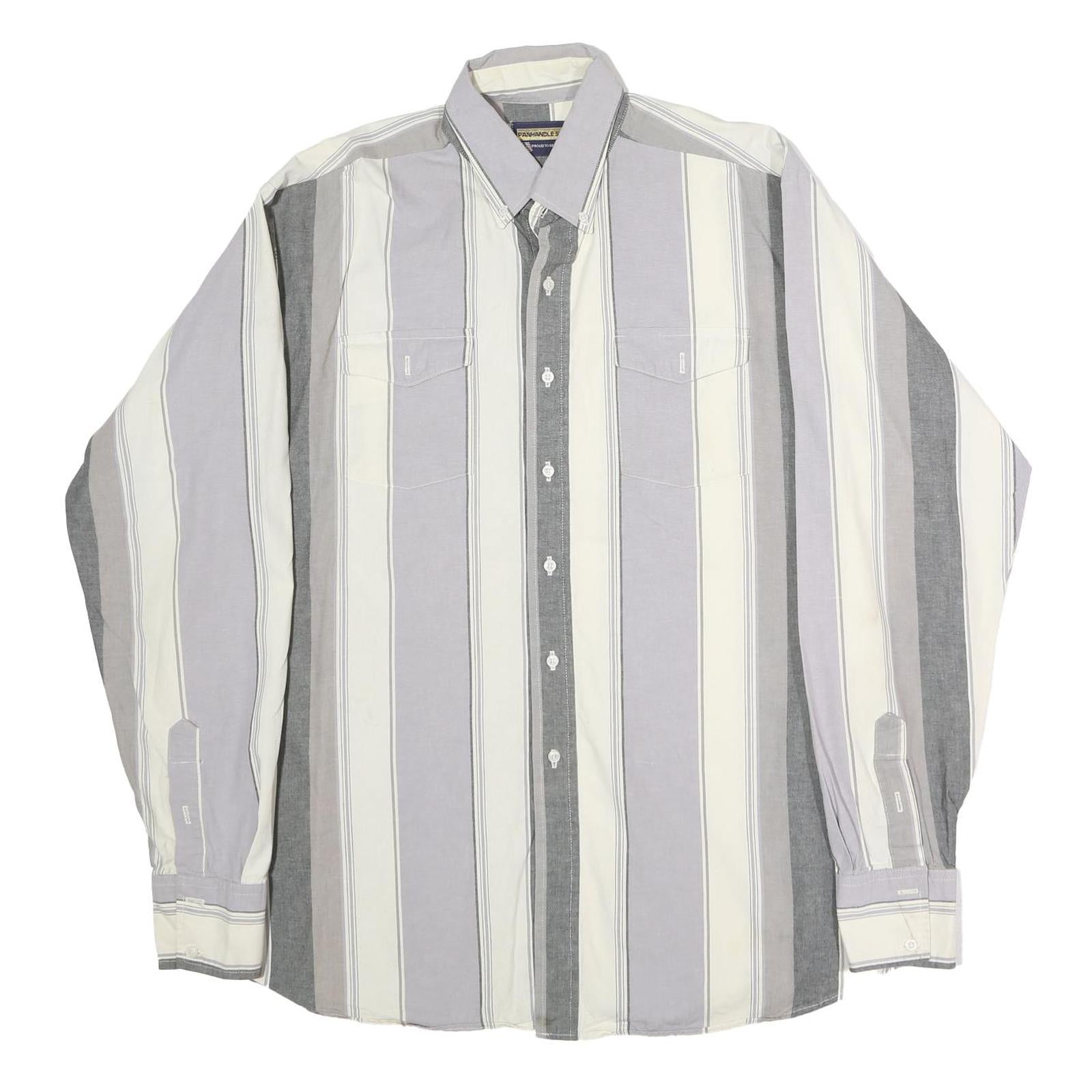 PANHANDLE SLIM Mens Grey & White Striped Cotton Shirt XL Button Down Casual Refurbished - N/A refurbished available on Cerqular