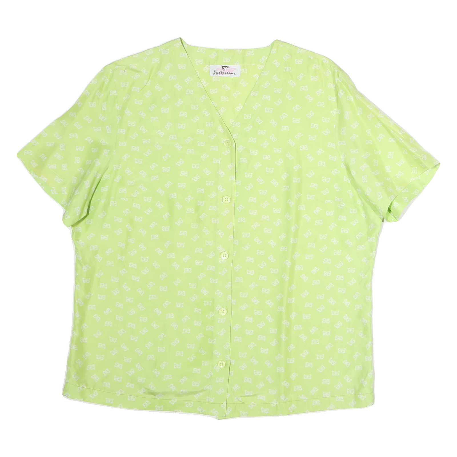 VALENTINE Womens Green Printed Button Short Sleeve V-Neck Top M Lightweight Refurbished - N/A refurbished available on Cerqular