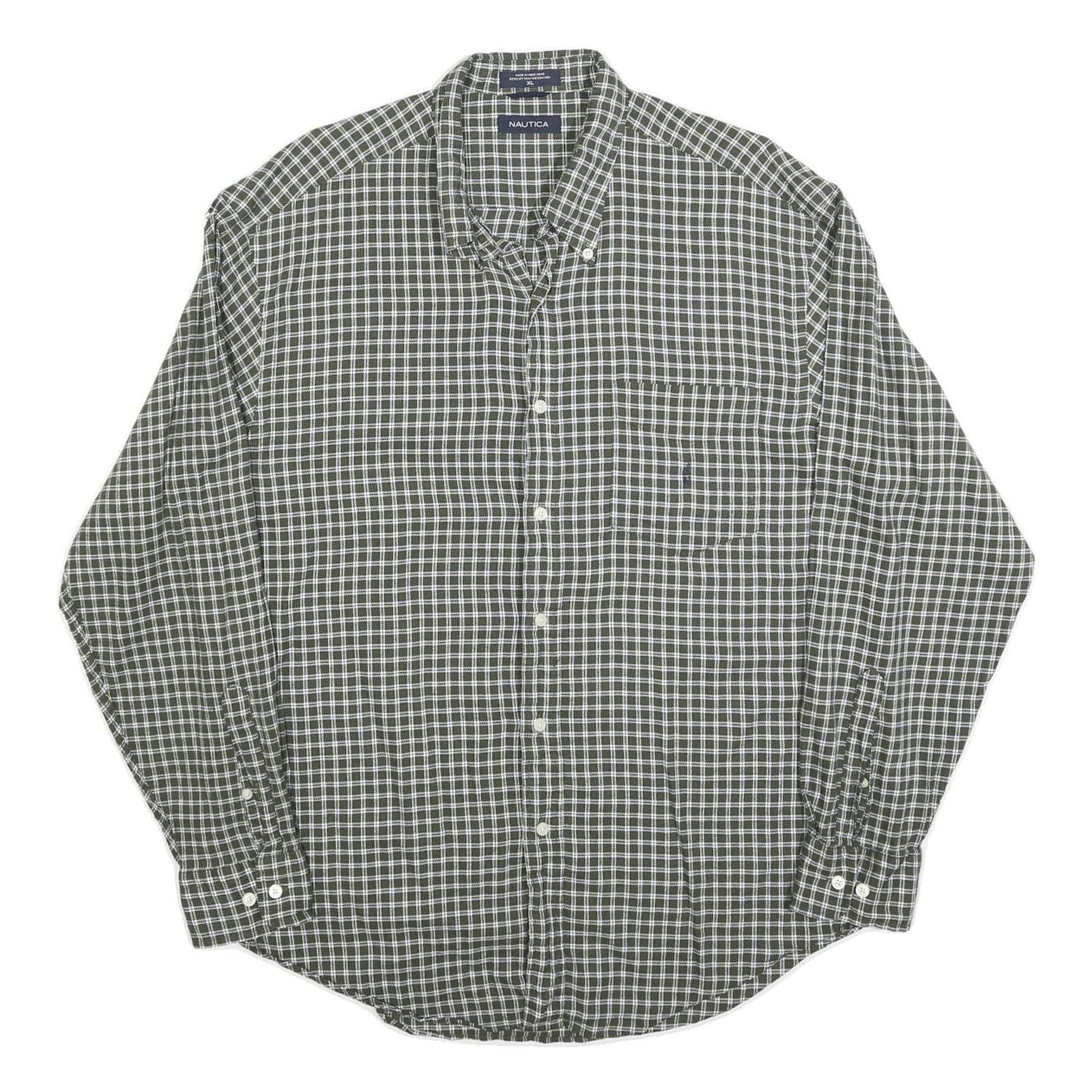 NAUTICA Mens Green & White Checked Shirt XL Casual Cotton Blend Long Sleeve Refurbished - N/A refurbished available on Cerqular