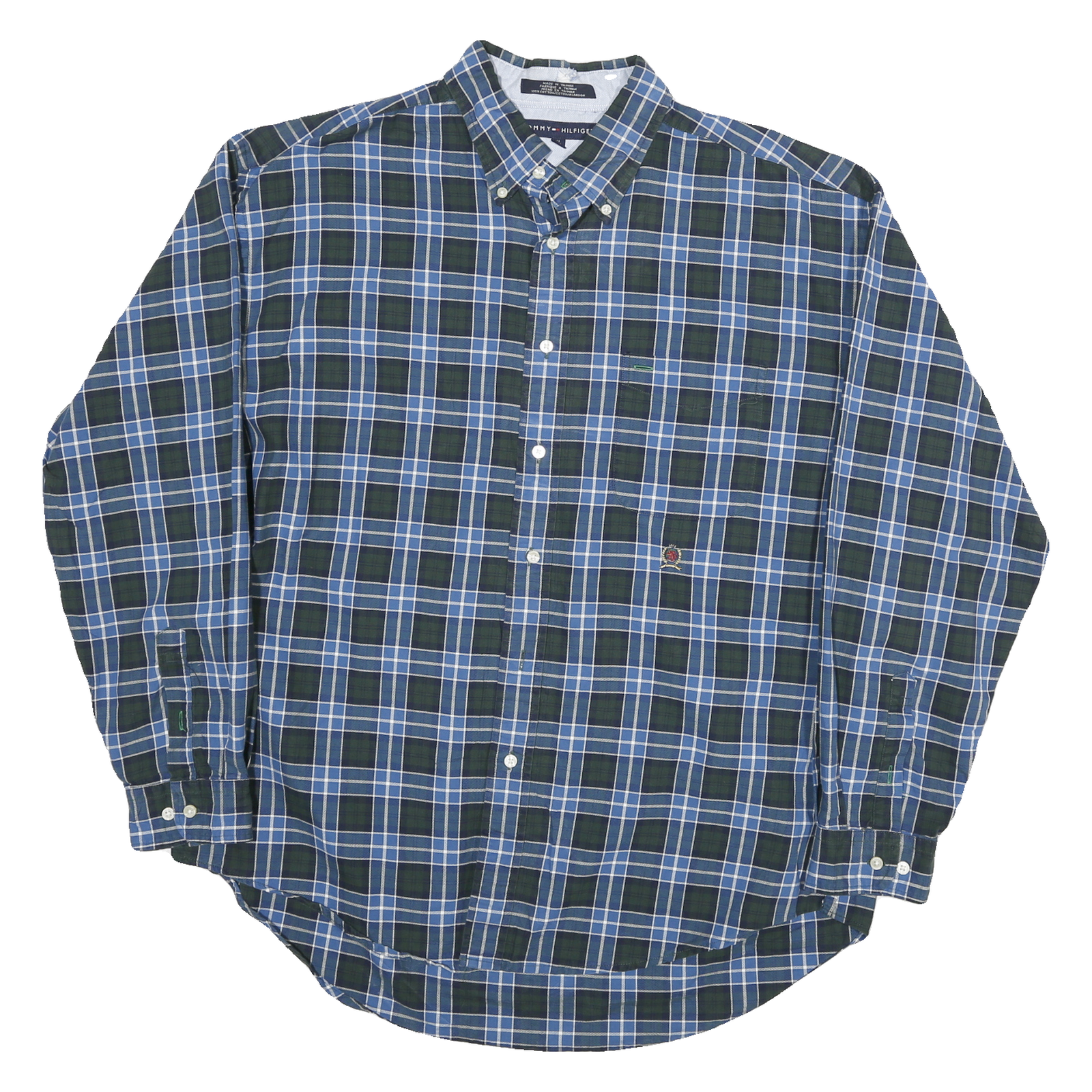 TOMMY HILFIGER Mens Blue Green Check Shirt XL Classic Button Down Collar Casual Refurbished - N/A refurbished available on Cerqular