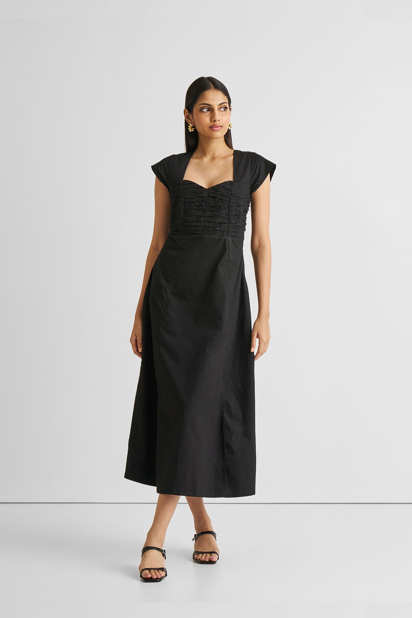 Ruched Dress with Front Slit in Black | Color: Black | Size: 2XL Refurbished - Resistor (Note: This is a generic term for an electronic component, refurbished available on Cerqular