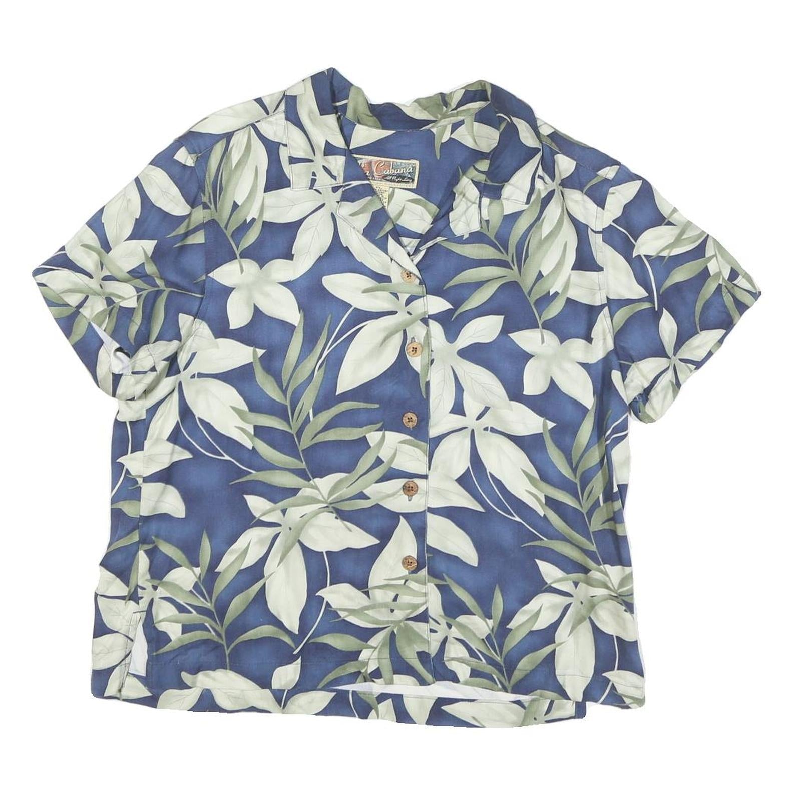 LA CABANA Womens Blue Green & White Printed Shirt Short Sleeve Collared L Rayon Refurbished - N/A refurbished available on Cerqular