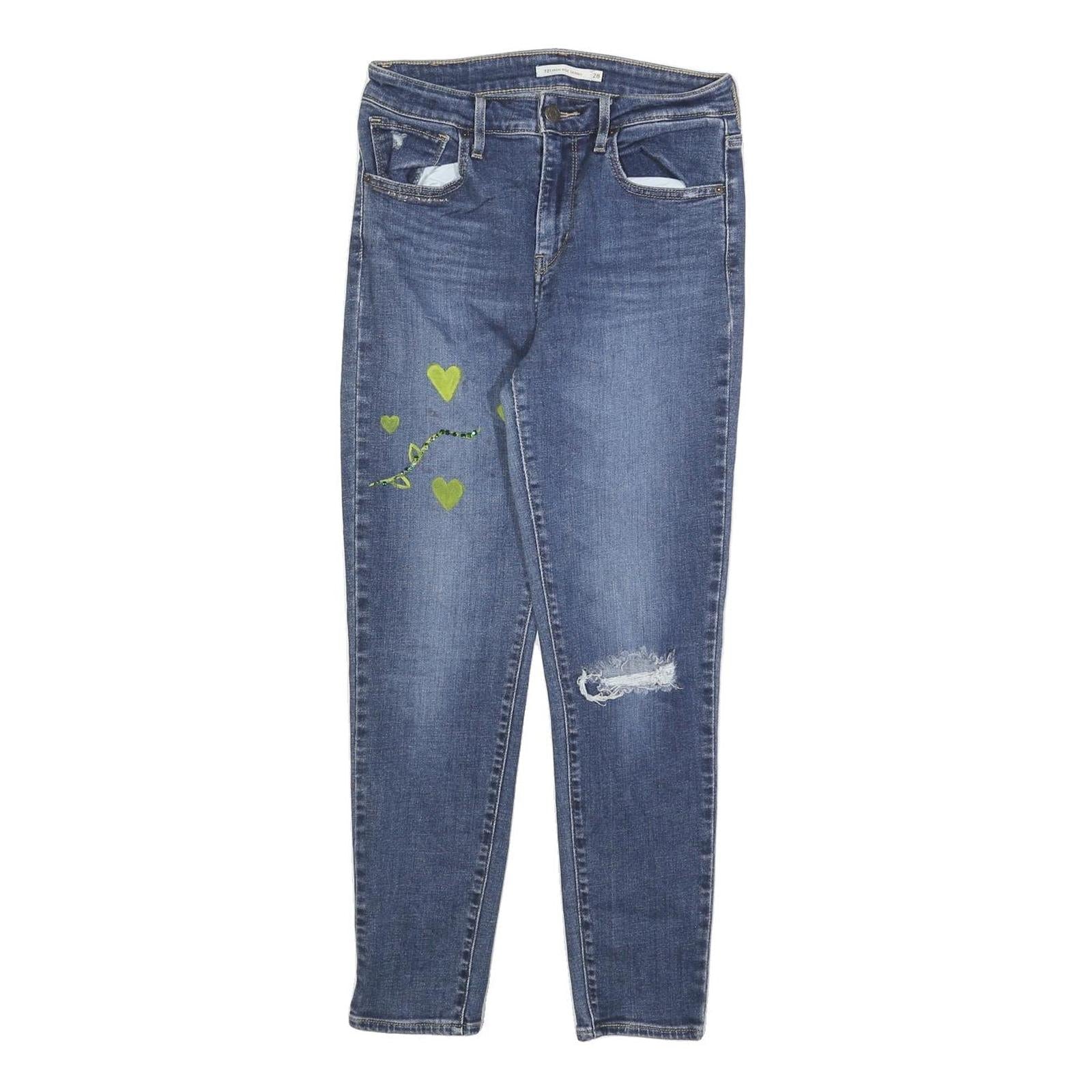 LEVI'S 721 Womens Slim Blue Denim Regular W28 L26 Embroidered Hearts Jeans Refurbished - N/A refurbished available on Cerqular
