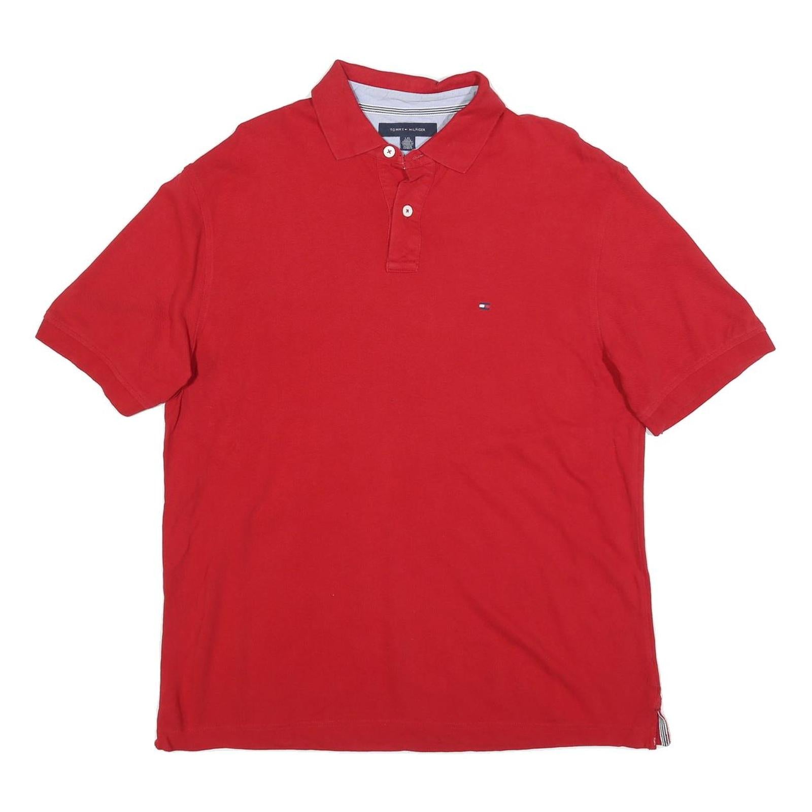 TOMMY HILFIGER Mens Red Short Sleeve Plain Polo Shirt L Classic Cotton Blend Refurbished - N/A refurbished available on Cerqular