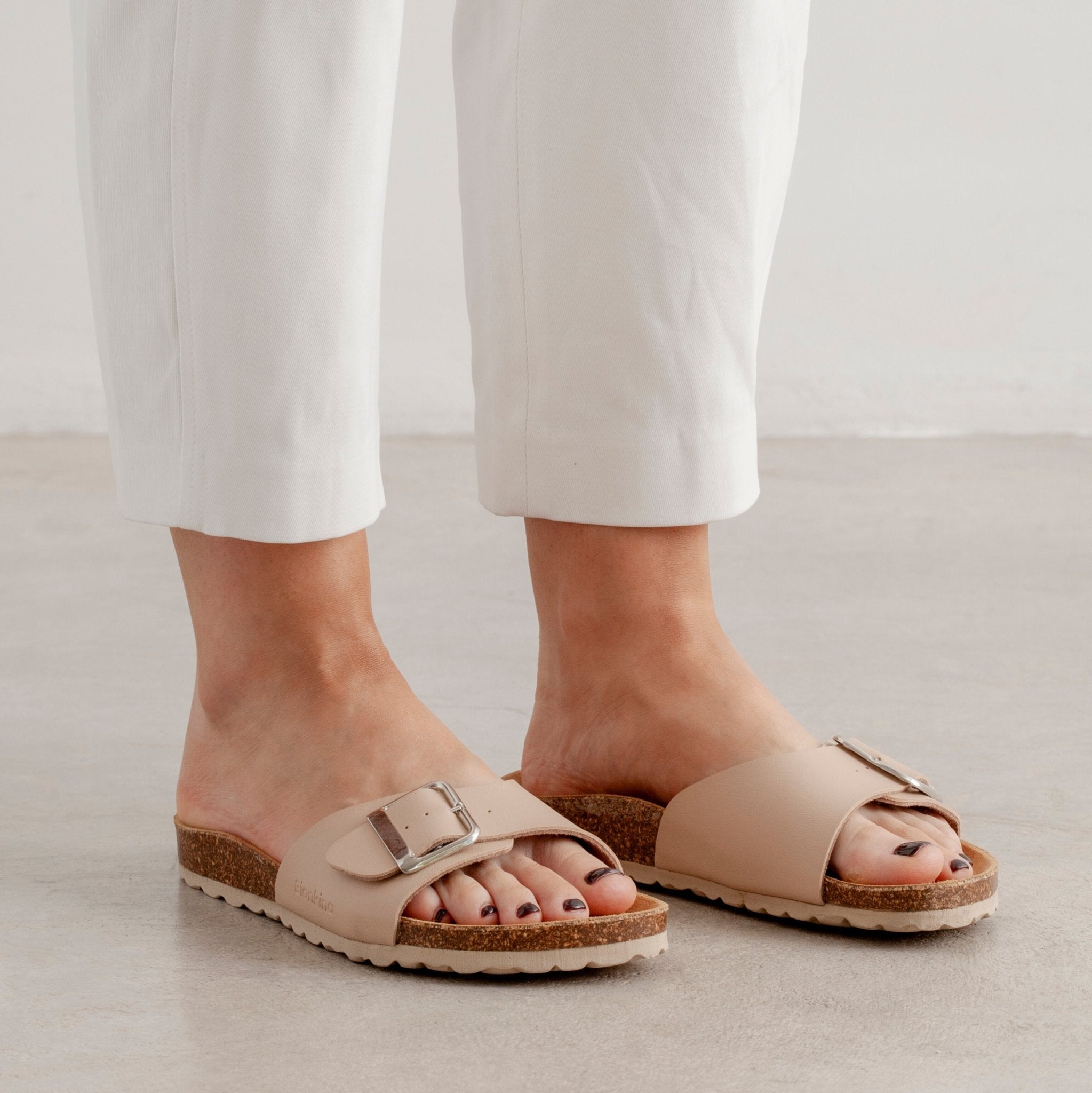 Cordoba Vegan Leather Slide Cork Sandal - Sand Brown | Select Size: 10 US (41EU) | Color: Nude Refurbished - N/A refurbished available on Cerqular