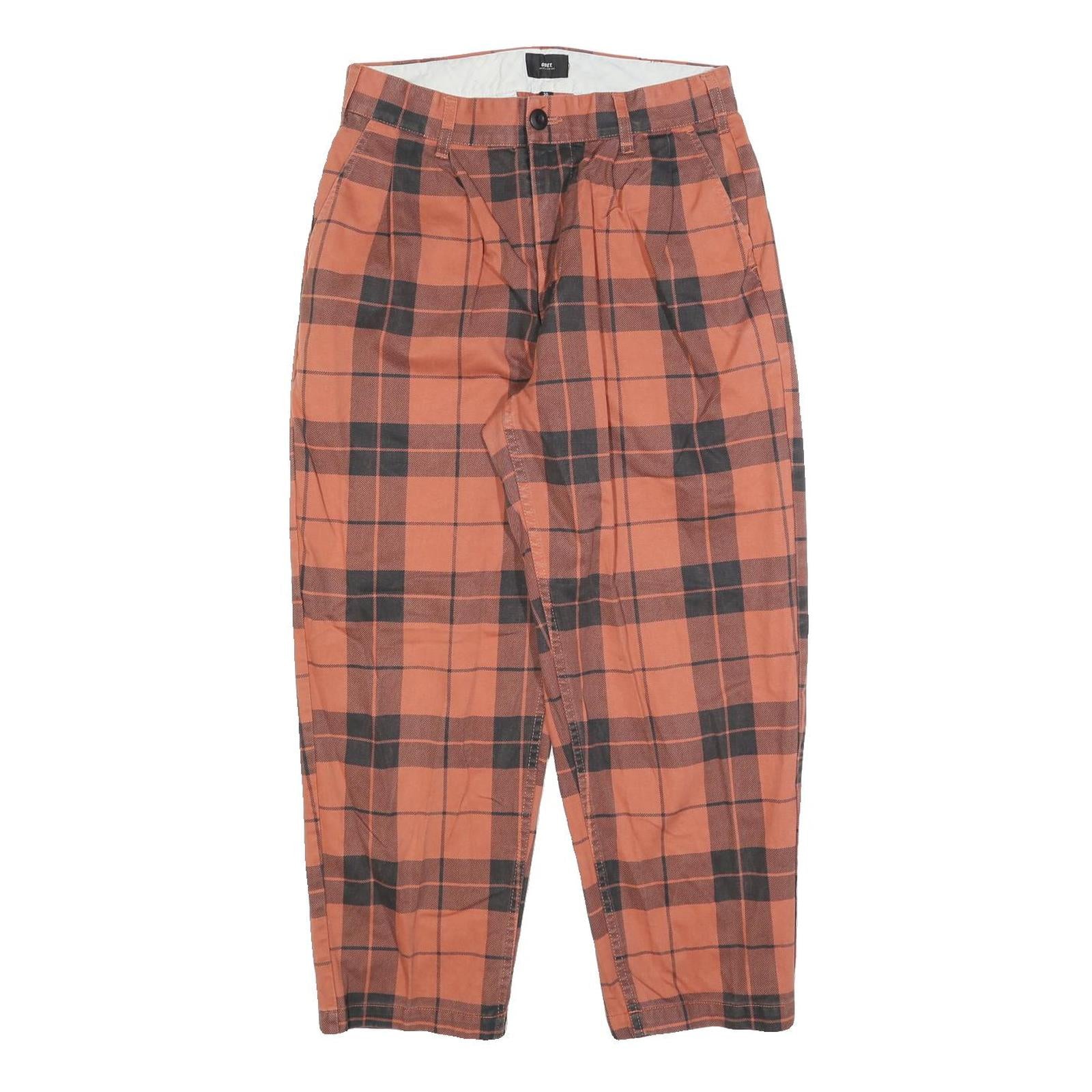 OBEY Womens Cotton Blend Rust & Black Check Regular Fit Straight Trousers W30 Refurbished - N/A refurbished available on Cerqular
