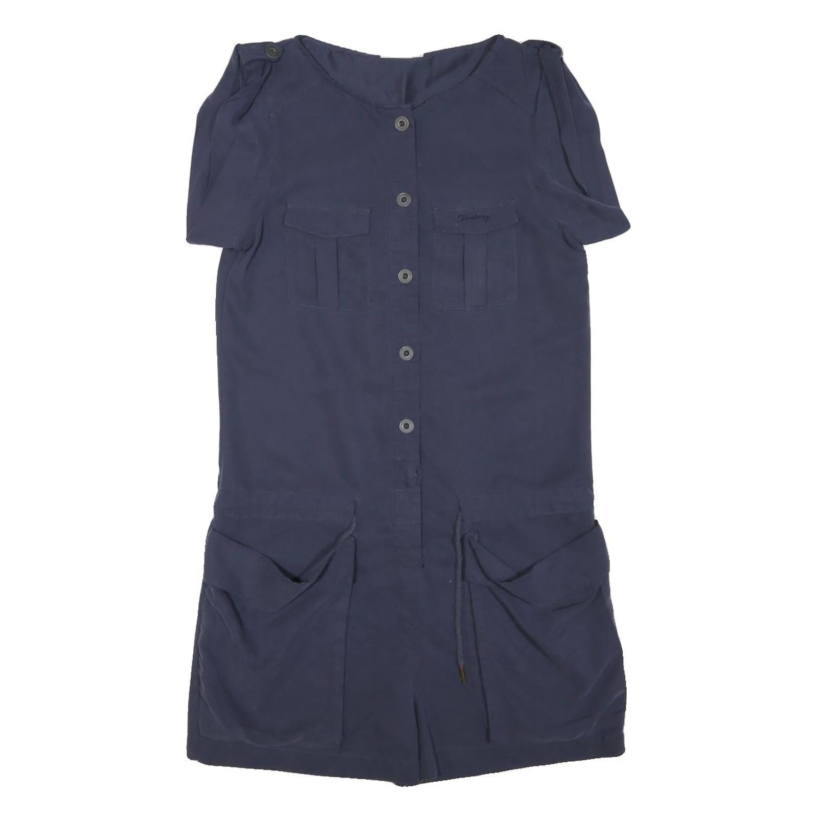 Womens Navy Blue Cotton Blend Button Front Playsuit S Pockets Casual Refurbished - N/A refurbished available on Cerqular
