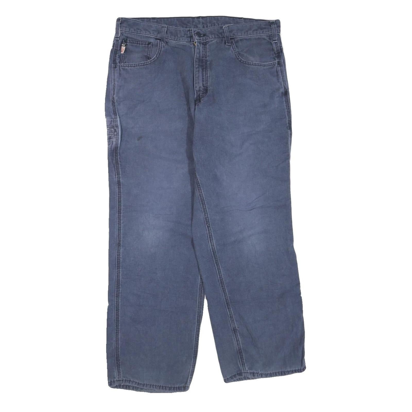 CARHARTT Mens Regular Fit Blue Cotton Blend Zip Trousers W36 L30 Workwear Casual Refurbished - N/A refurbished available on Cerqular