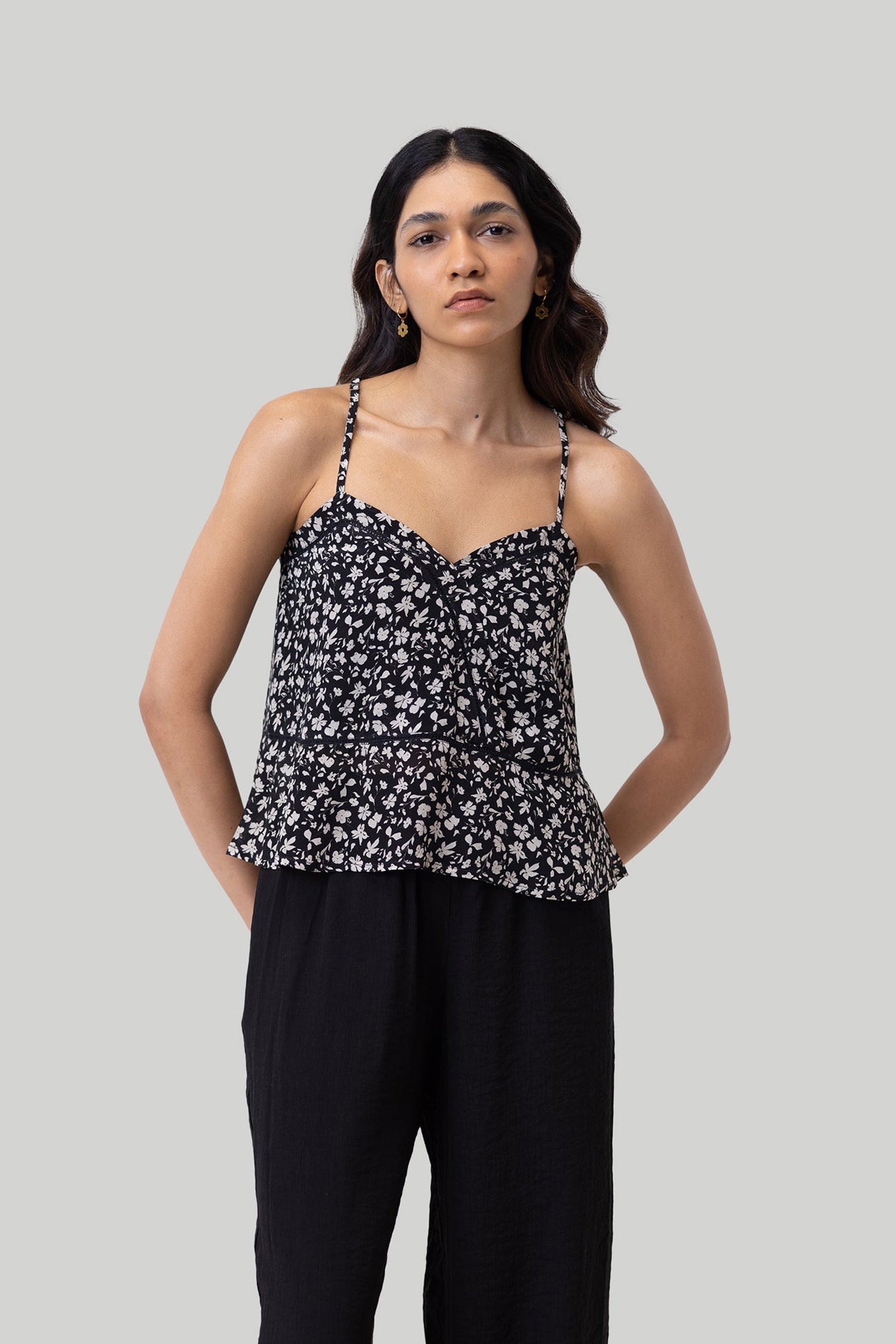 V-neck Lace Camisole in Black Florals | Color: Monochrome Medley | Size: 2XL Refurbished - Resistor (Note: This is a generic term for an electronic component, refurbished available on Cerqular