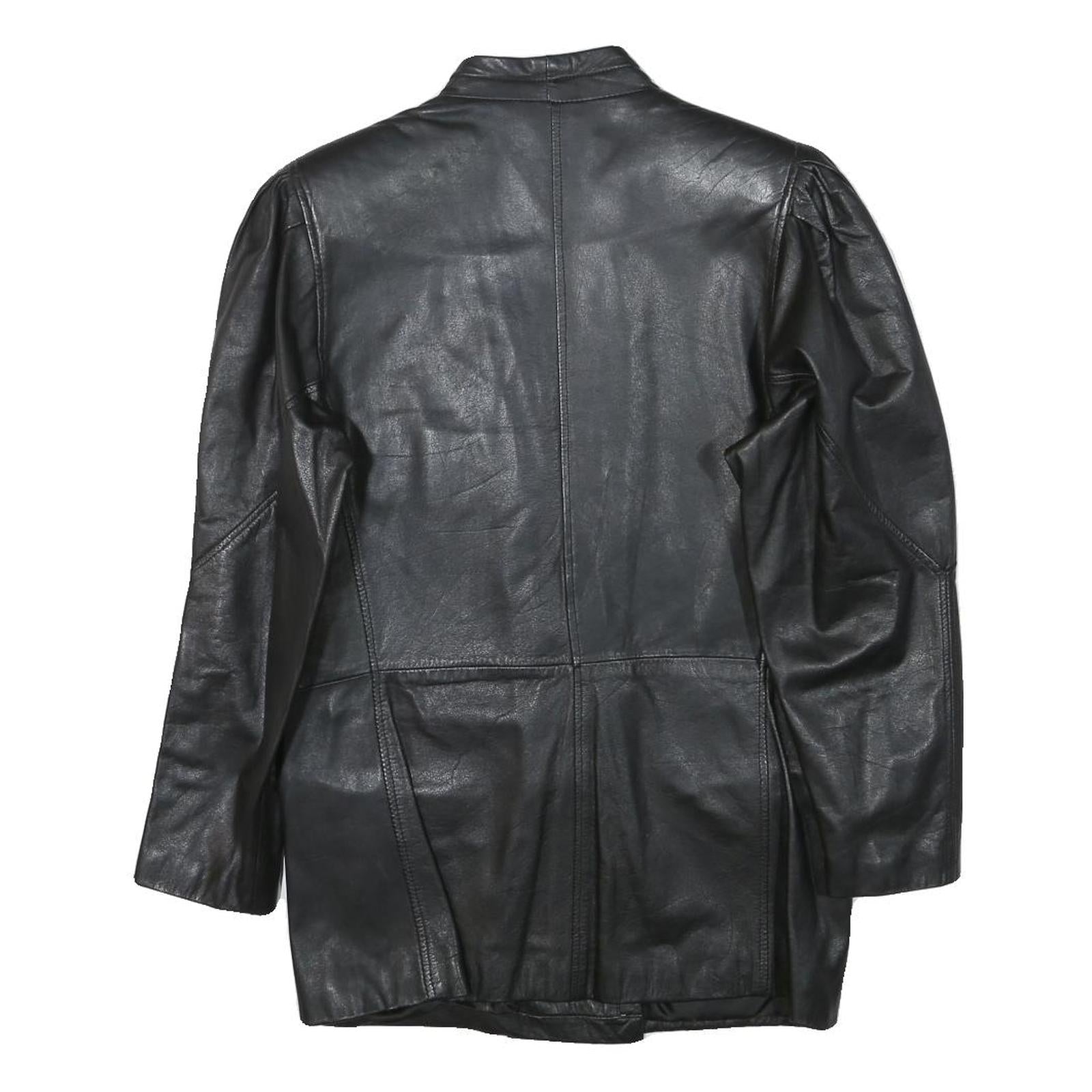 Womens Black Leather Button Jacket XS Plain Stylish Classic Fit Soft Refurbished - N/A refurbished available on Cerqular