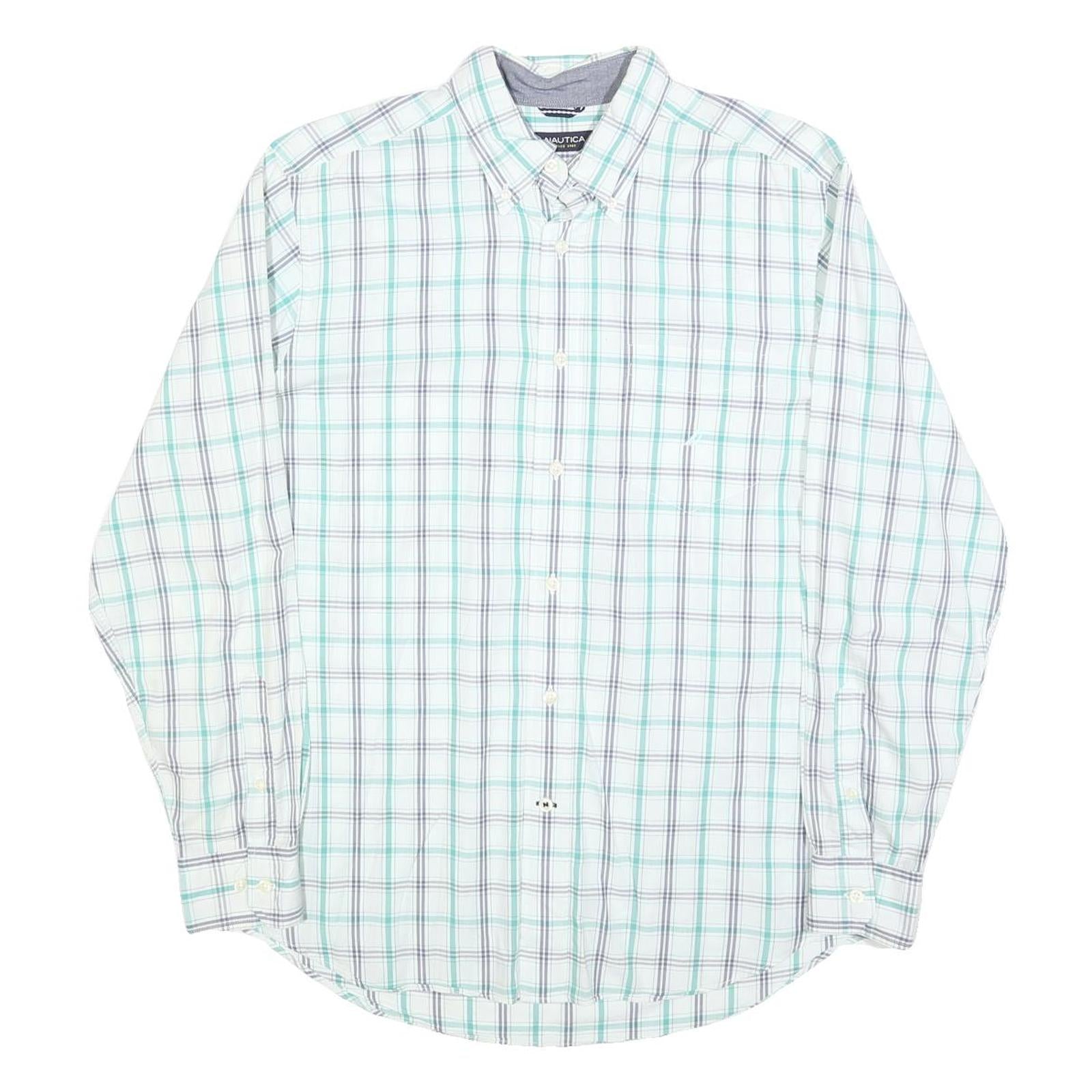 NAUTICA Mens White & Green Check Shirt M Classic Button-Down Collar Cotton Blend Refurbished - N/A refurbished available on Cerqular