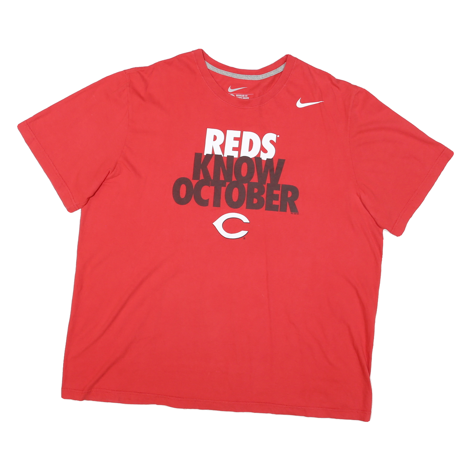 NIKE Mens Red Reds Know October Graphic T-Shirt 2XL Short Sleeve Crew Neck Refurbished - N/A refurbished available on Cerqular