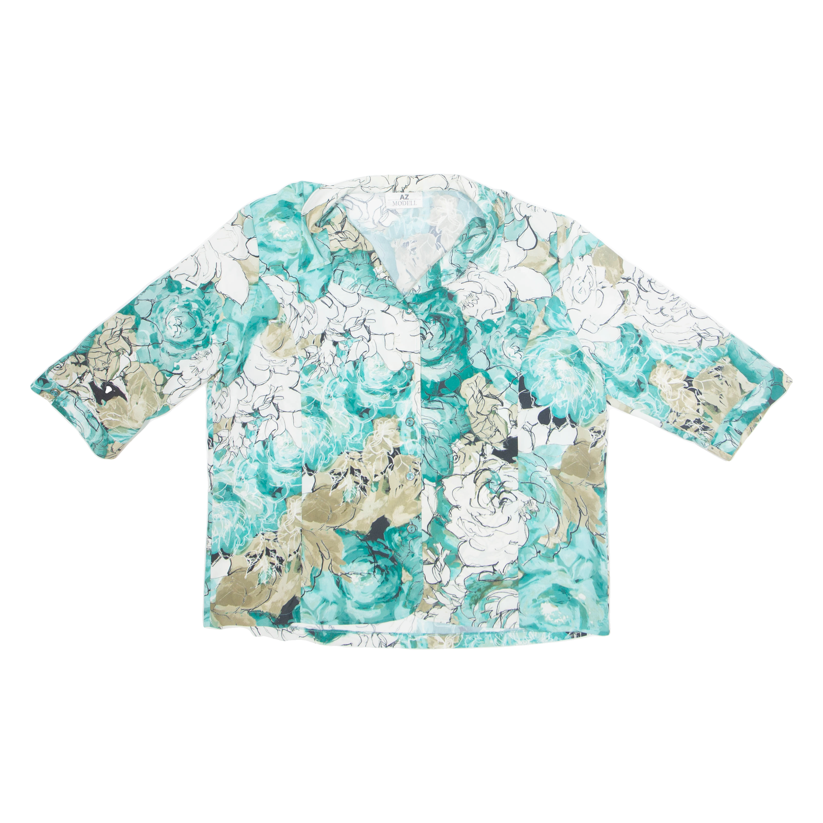 AZ MODELL Womens Printed Blouse Blue Collared Floral L Refurbished - N/A refurbished available on Cerqular