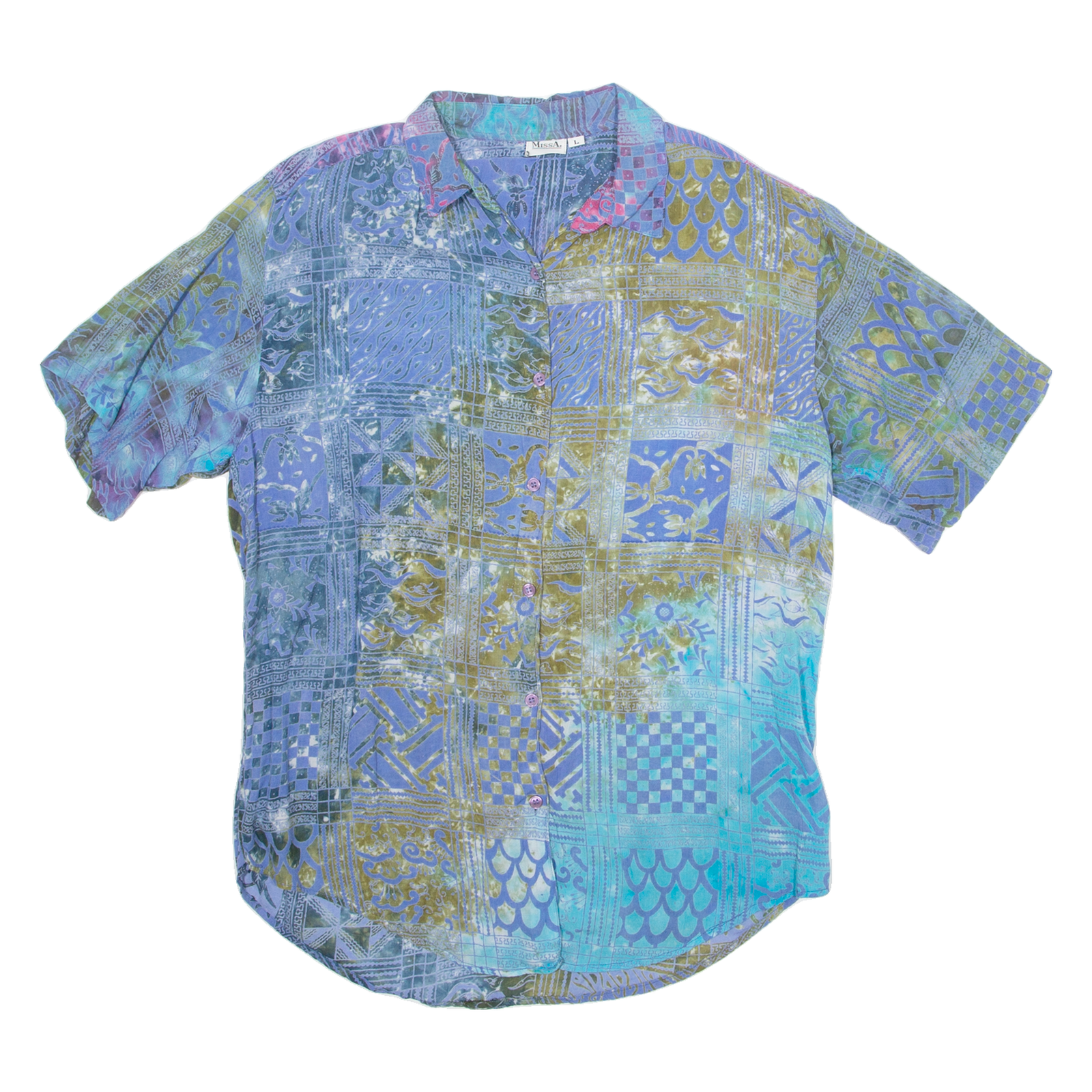 MISSA Womens Printed Blouse Blue Crazy Pattern L Refurbished - N/A refurbished available on Cerqular