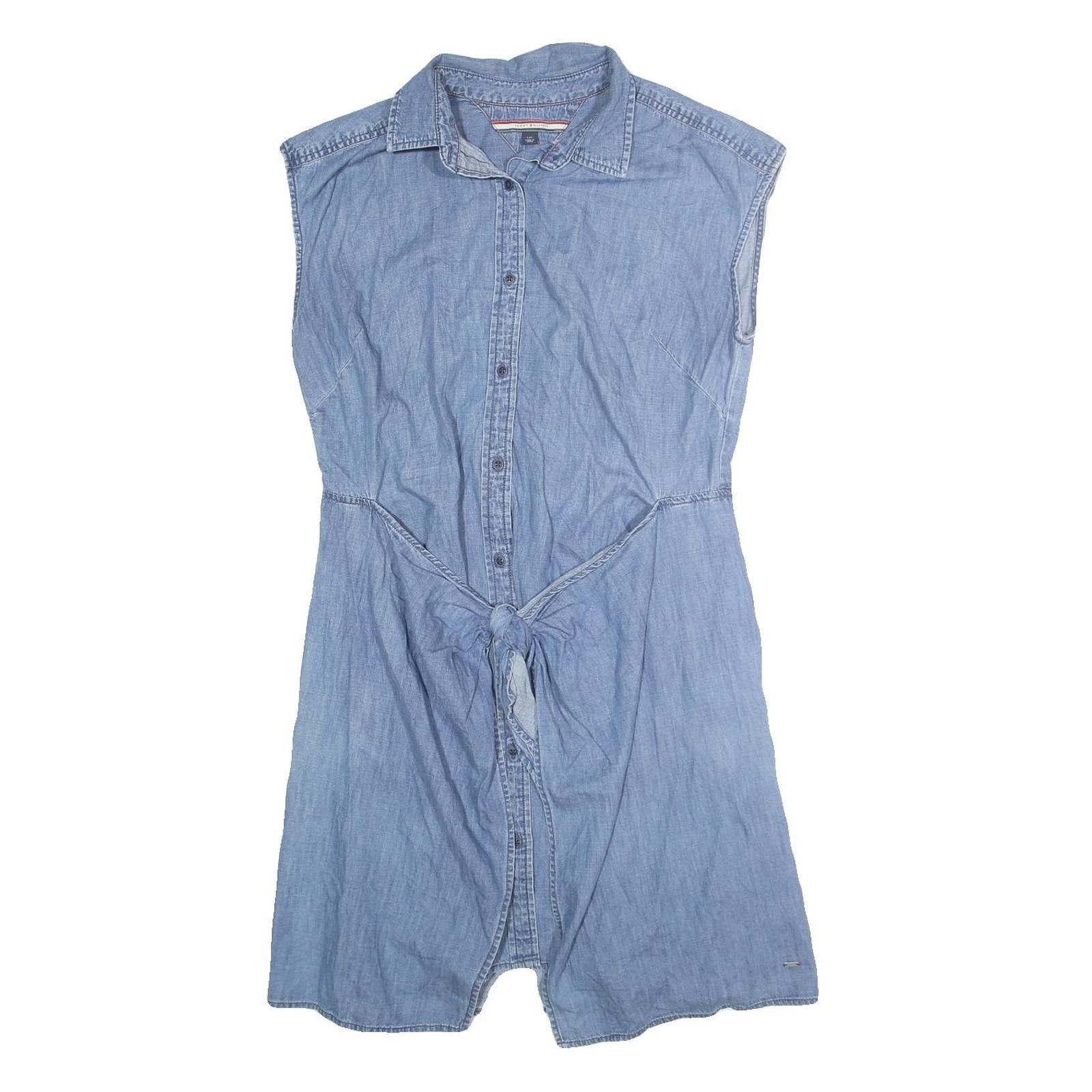 TOMMY HILFIGER Womens Blue Denim Shirt Dress Cotton Blend Sleeveless L Refurbished - N/A refurbished available on Cerqular