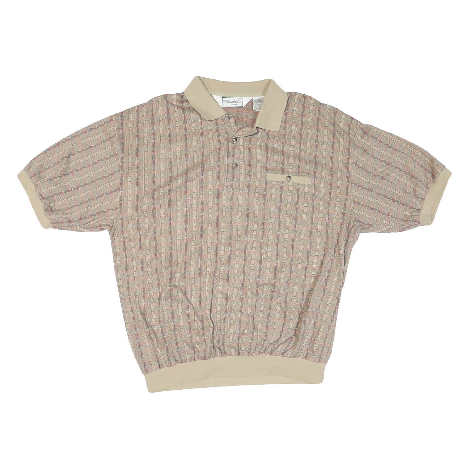 CLASSICS Mens Beige & Brown Patterned Short Sleeve Polo Shirt 2XL Cotton Blend Refurbished - N/A refurbished available on Cerqular