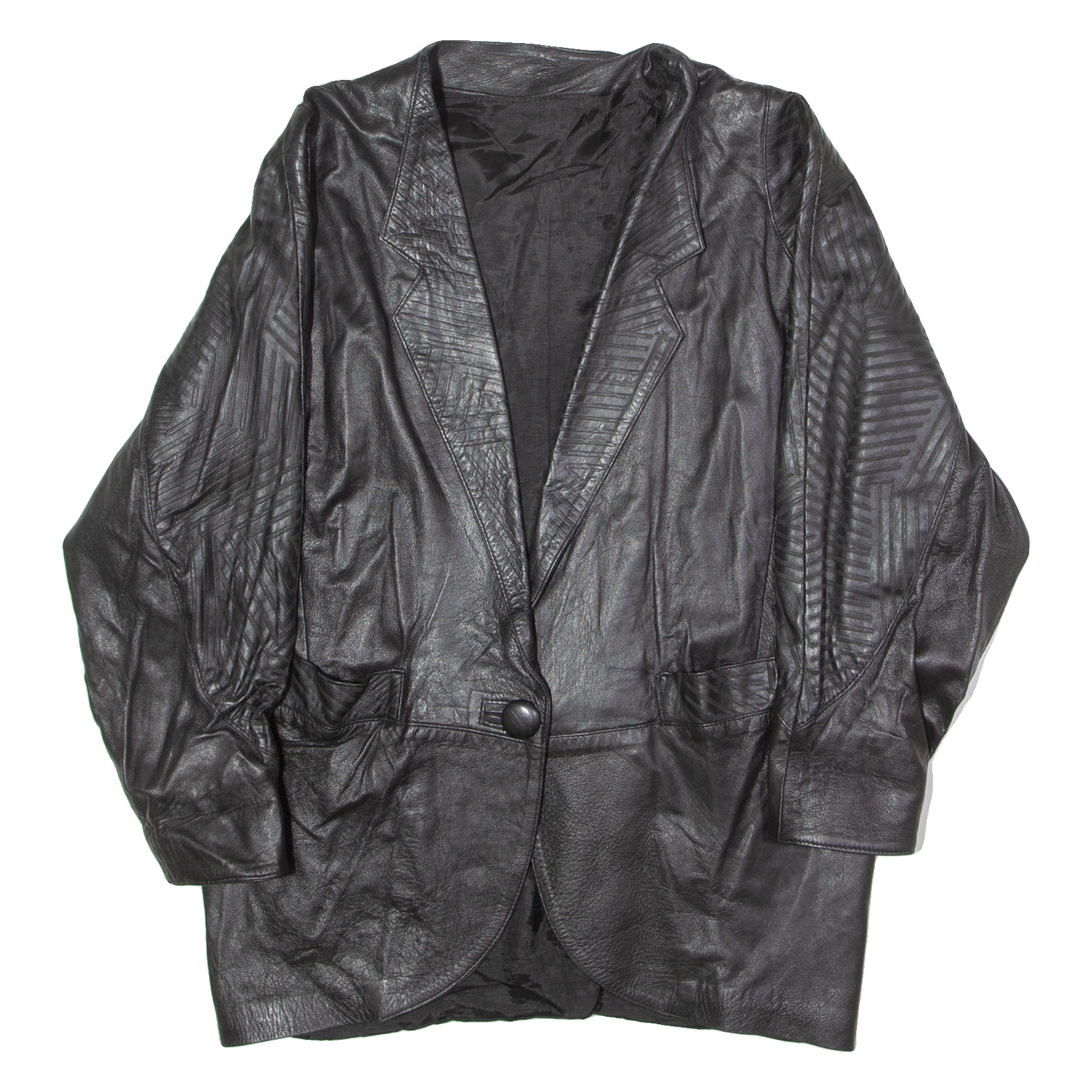 Womens Blazer Jacket Black Leather 90s XL Refurbished - N/A refurbished available on Cerqular