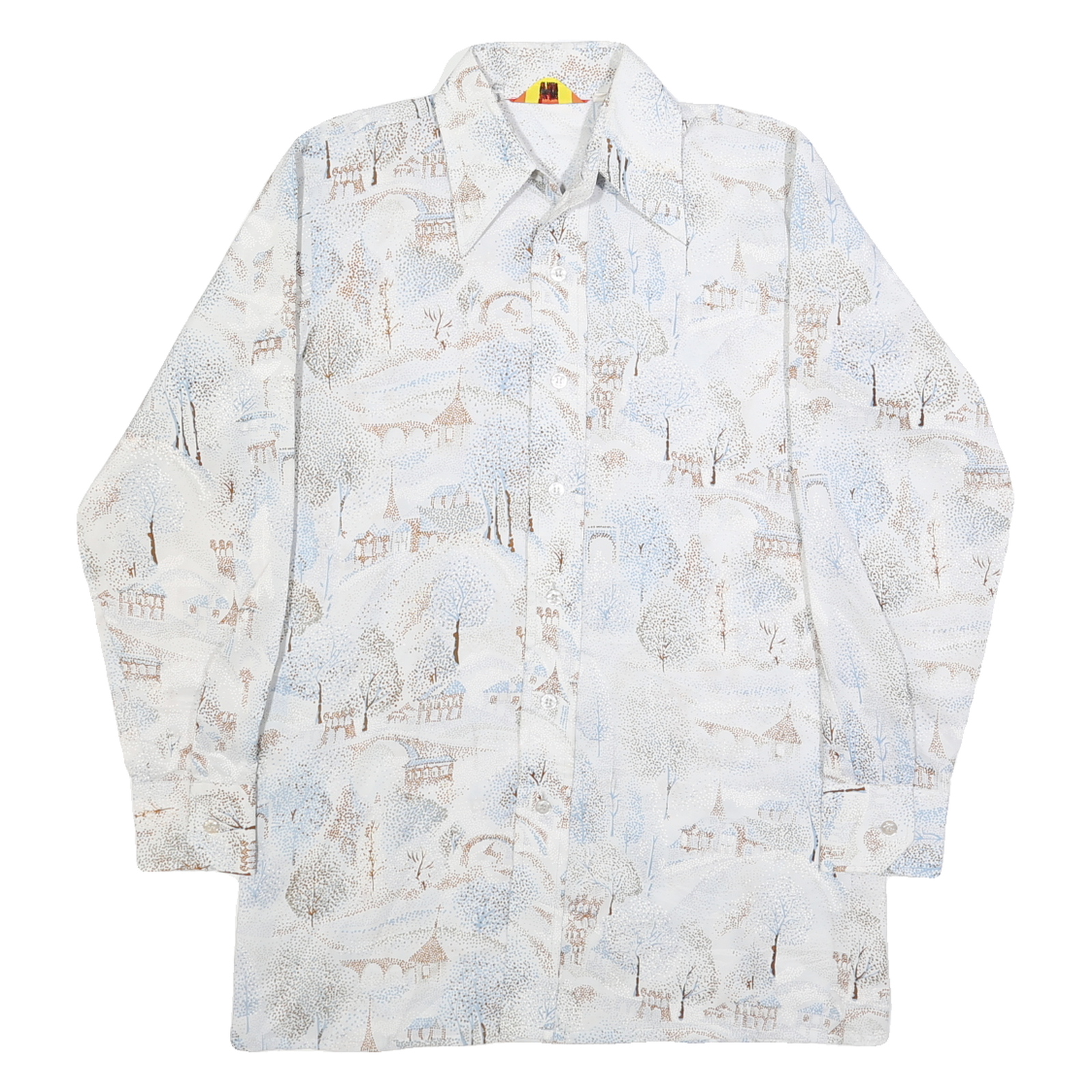 BAYMARKET Mens White & Light Blue Abstract Print Faux Silk Shirt L Relaxed Fit Refurbished - N/A refurbished available on Cerqular