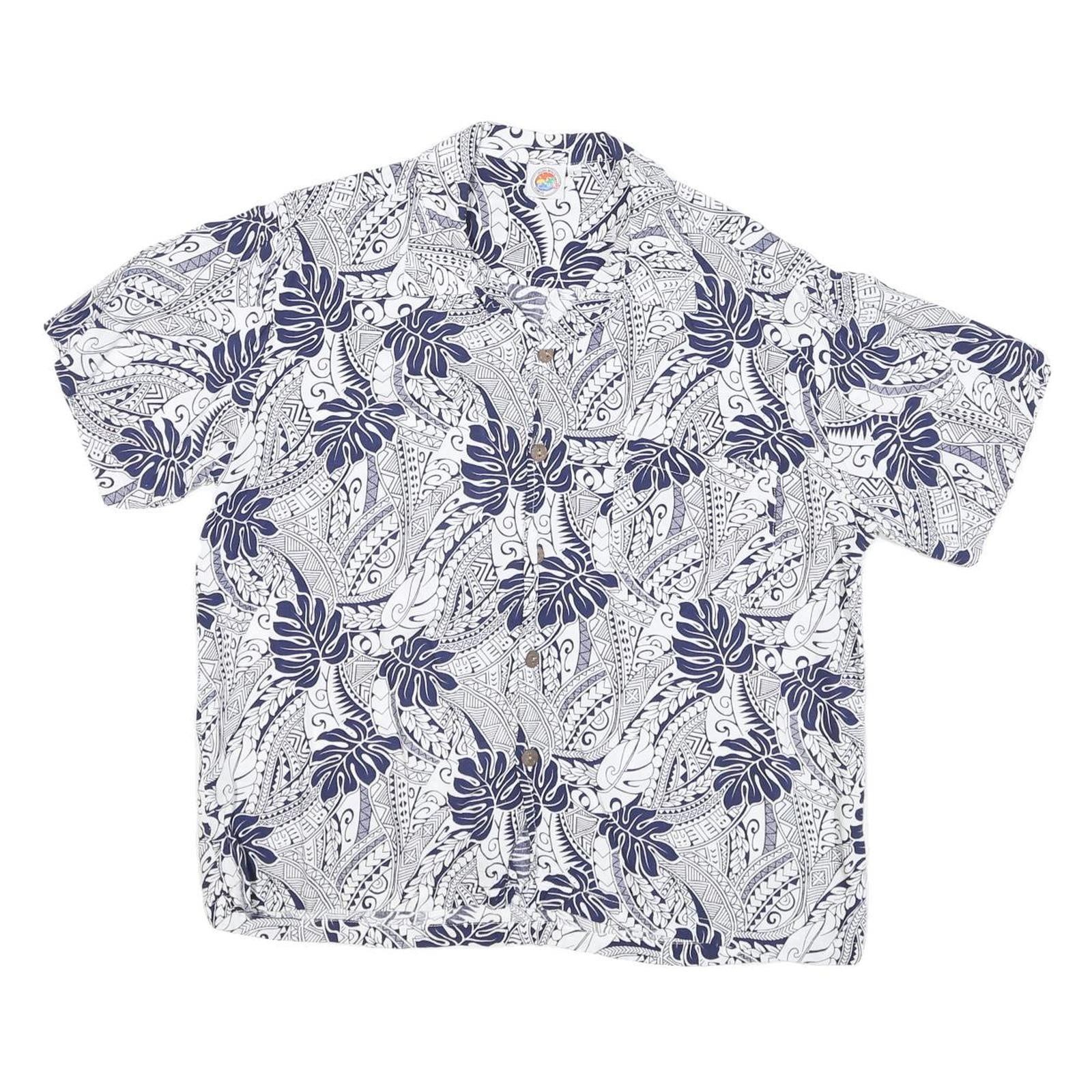 MAKAI BEACH Mens White & Navy Short Sleeve Rayon Shirt L Tropical Print Casual Refurbished - N/A refurbished available on Cerqular