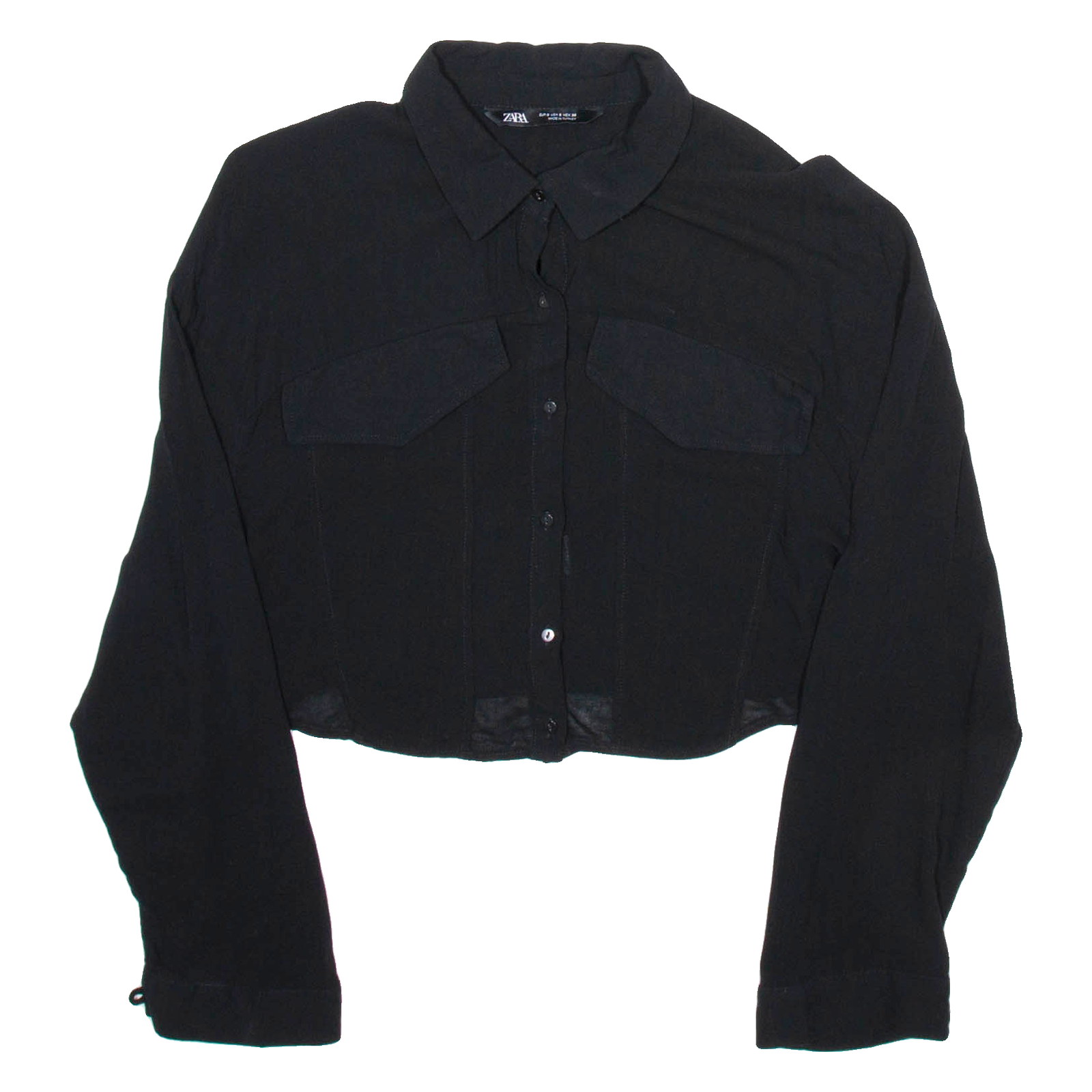 ZARA Womens Cropped Shirt Black Collared Long Sleeve S Refurbished - N/A refurbished available on Cerqular