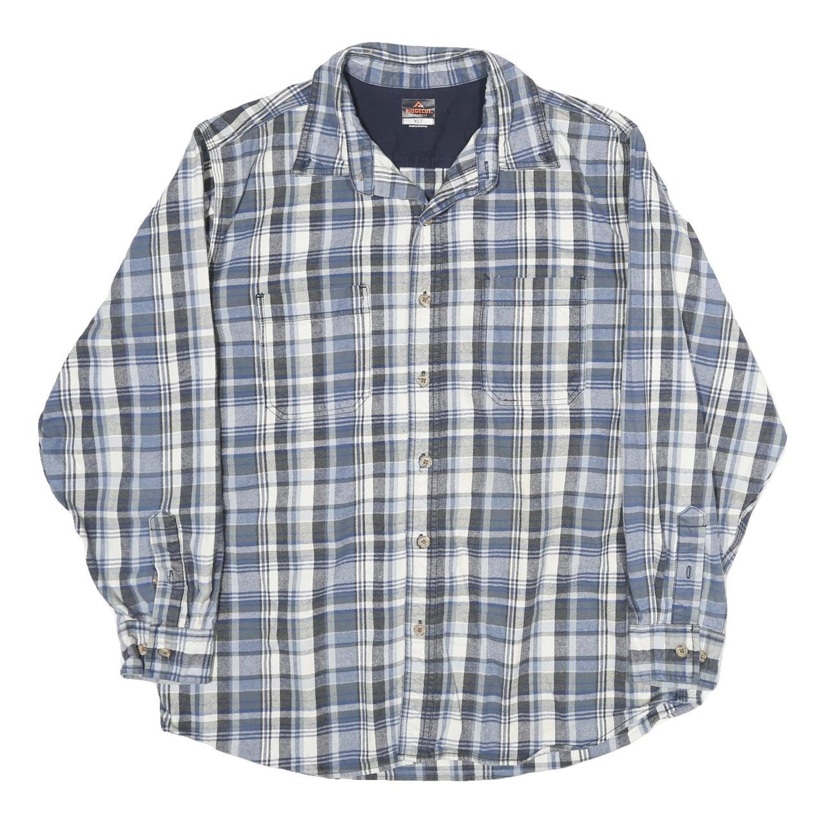 RIDGECUT Mens Blue Grey White Checked Shirt 2XL Cotton Long Sleeve Casual Refurbished - N/A refurbished available on Cerqular