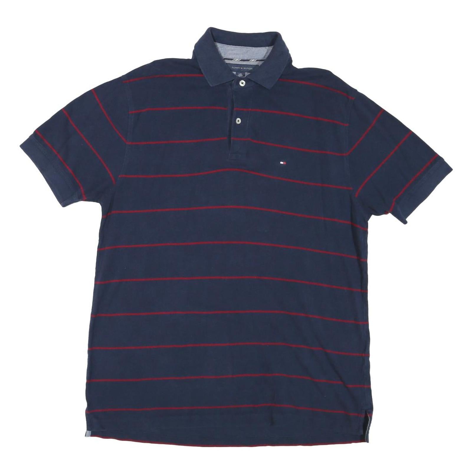 TOMMY HILFIGER Mens Blue & Red Striped Short Sleeve Polo Shirt L Classic Refurbished - N/A refurbished available on Cerqular