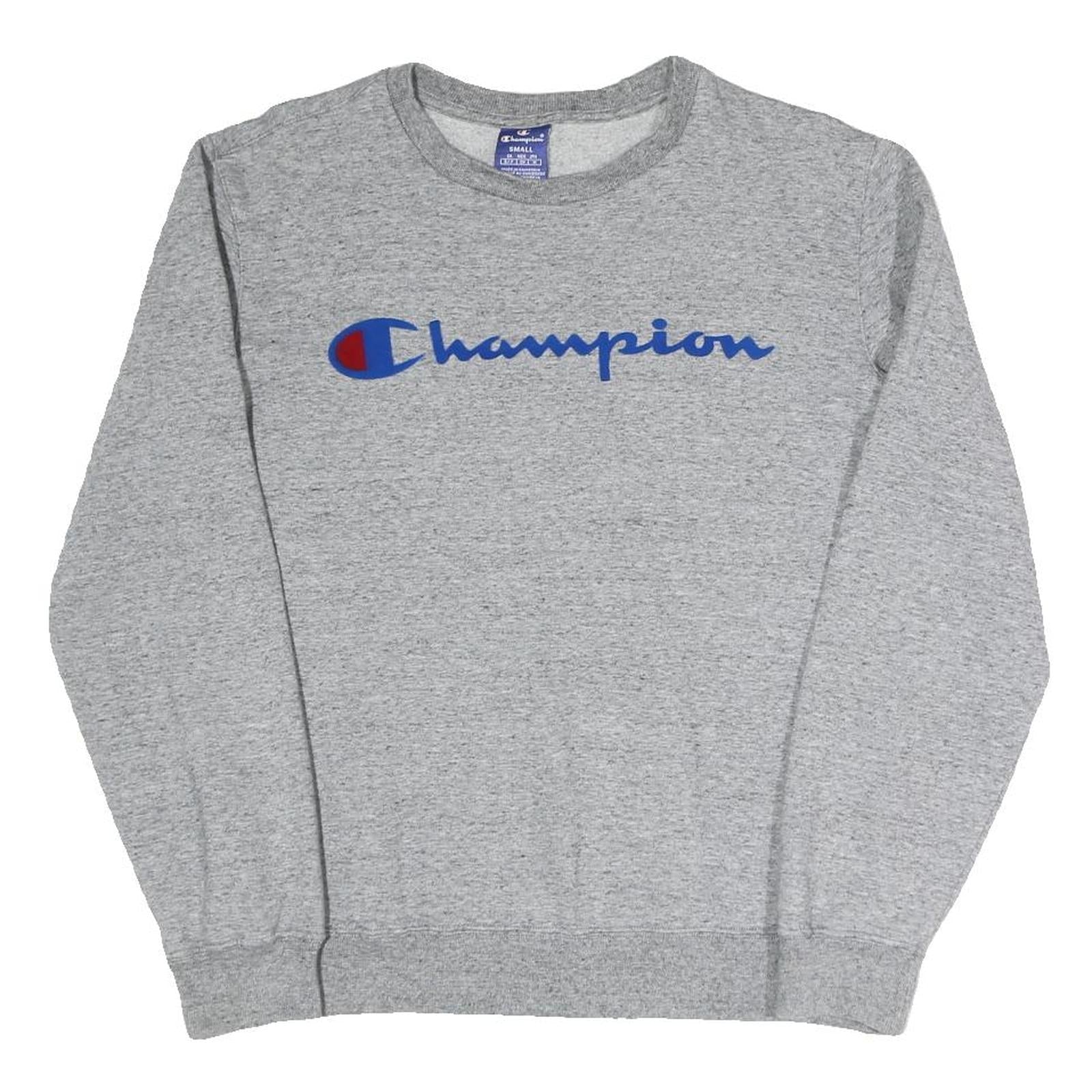 CHAMPION Mens Grey Crew Neck S Cotton Blend Sweatshirt Logo Sleeve Refurbished - N/A refurbished available on Cerqular