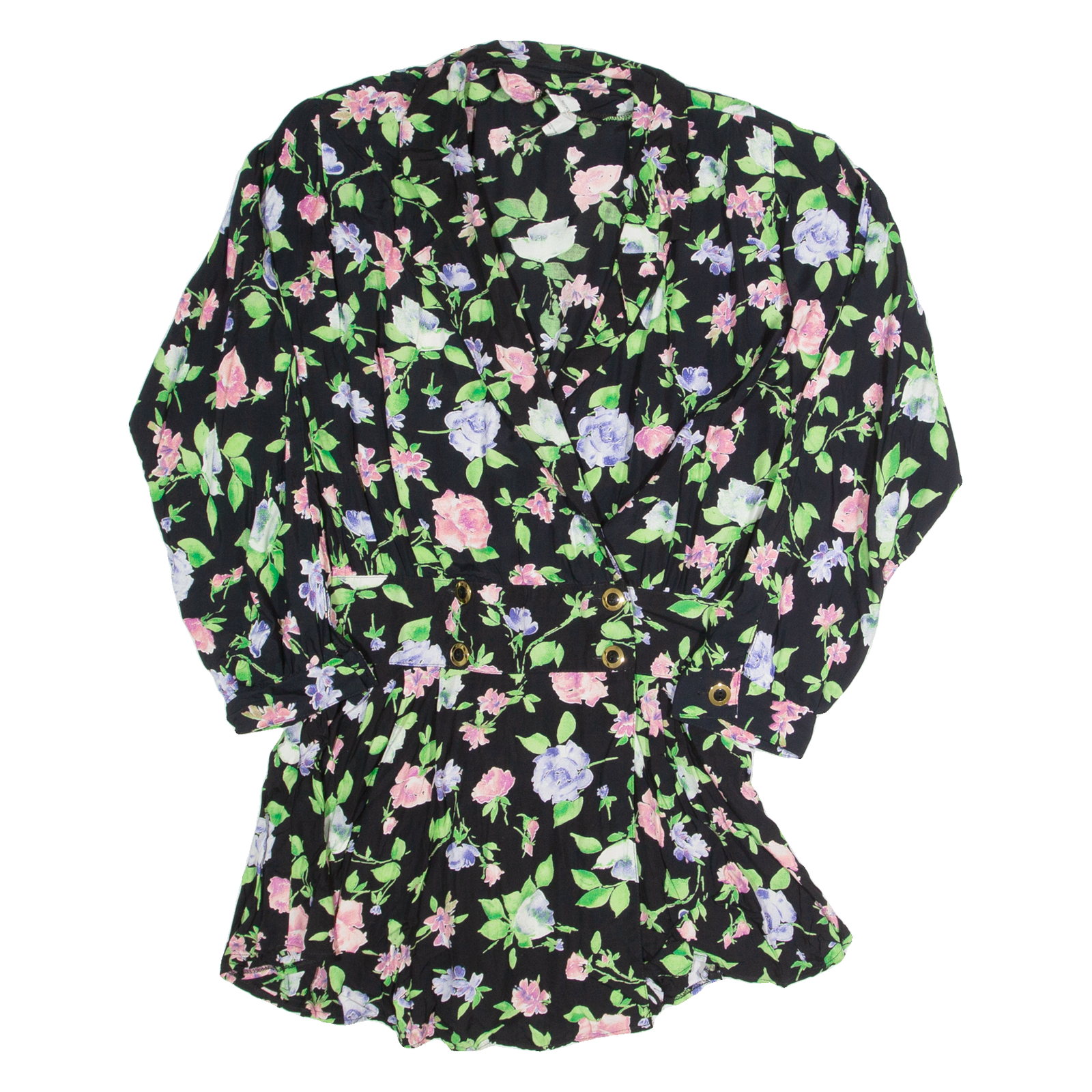 Womens Printed Blouse Black Collared Long Sleeve 90s Floral UK 14 Refurbished - N/A refurbished available on Cerqular