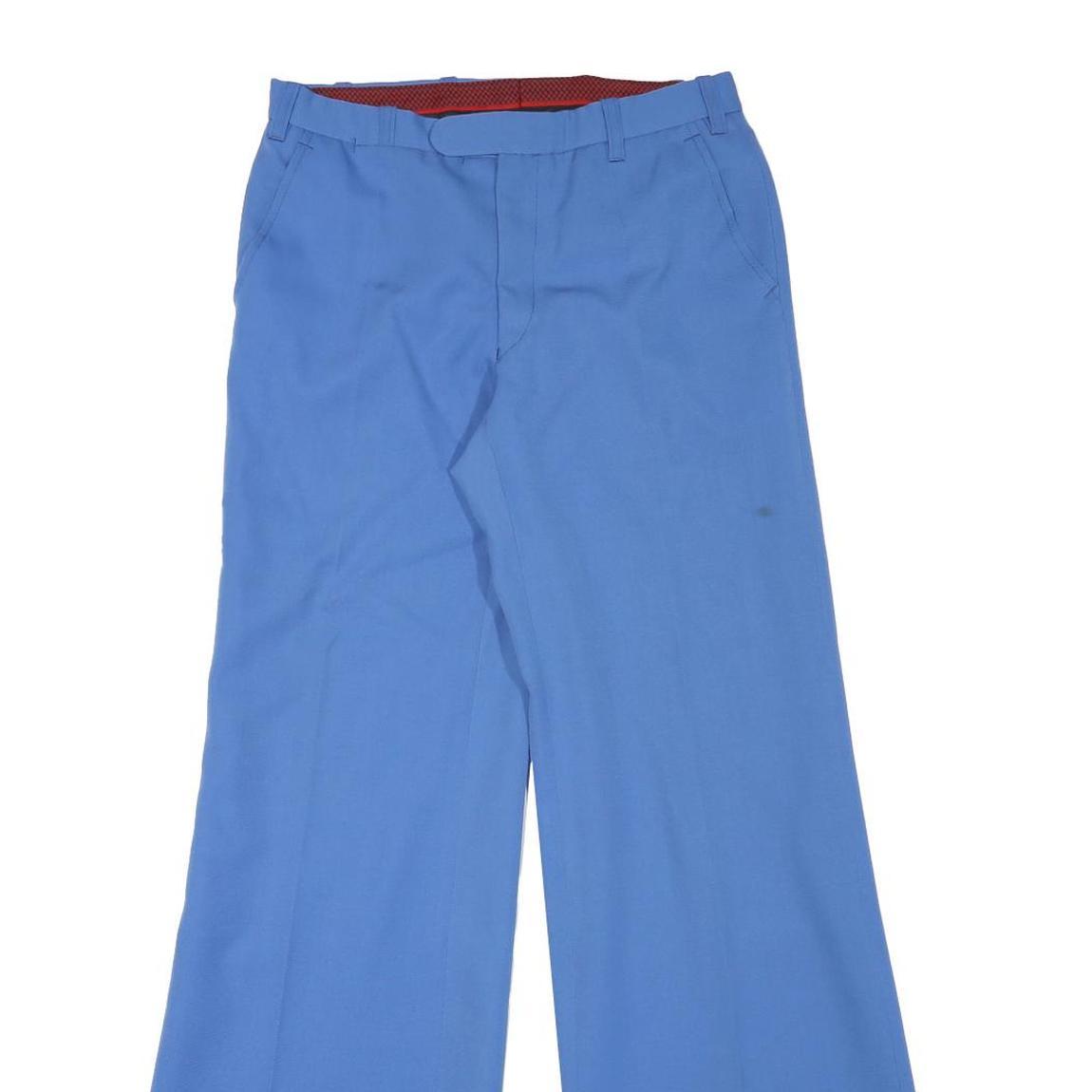 TREVIRA Mens Blue Relaxed Fit Wide-Leg Woven Wool Blend Trousers W28 L31 Formal Refurbished - N/A refurbished available on Cerqular