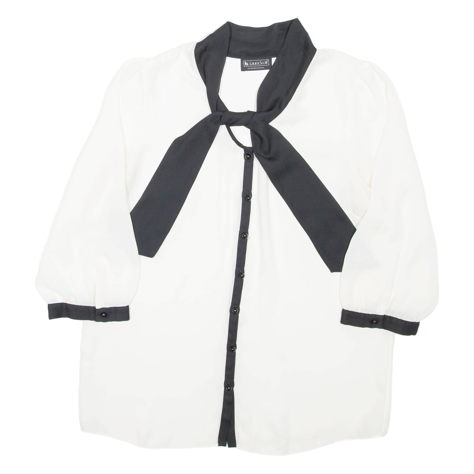 LAURA SCOTT Sheer Womens Blouse White High Neck Long Sleeve M Refurbished - N/A refurbished available on Cerqular