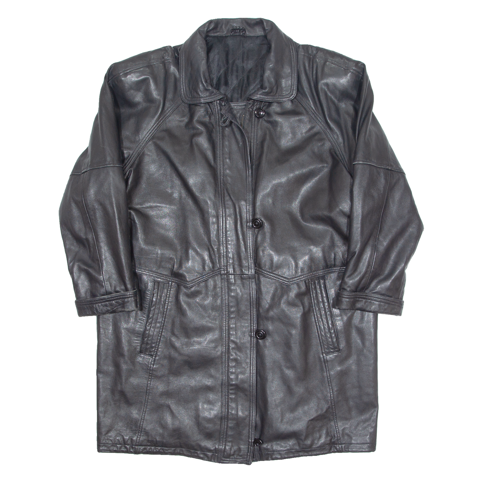 Womens Trench Coat Black Leather 90s L Refurbished - N/A refurbished available on Cerqular