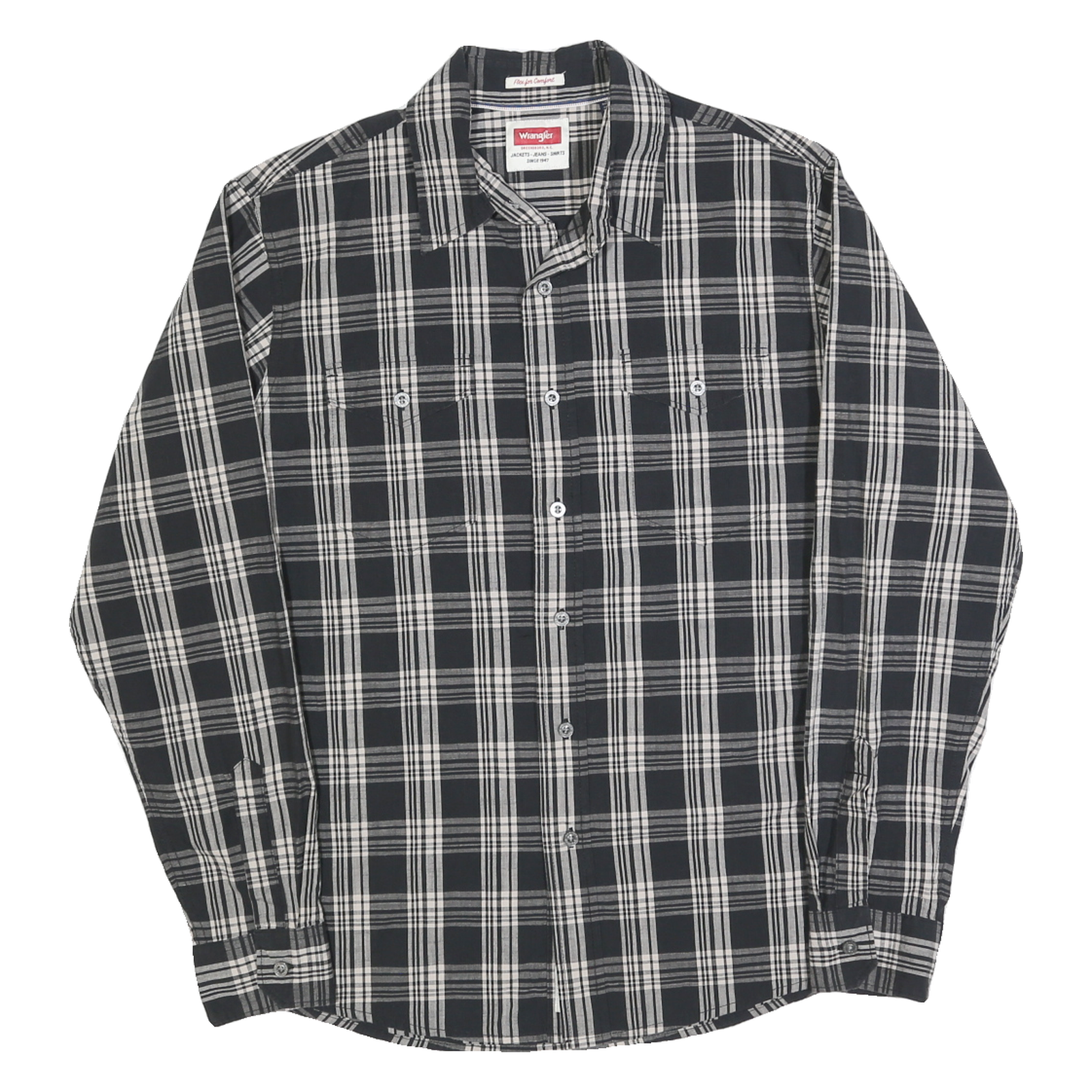 WRANGLER Mens Black & White Check Shirt M Cotton Blend Casual Button Fastening Refurbished - N/A refurbished available on Cerqular