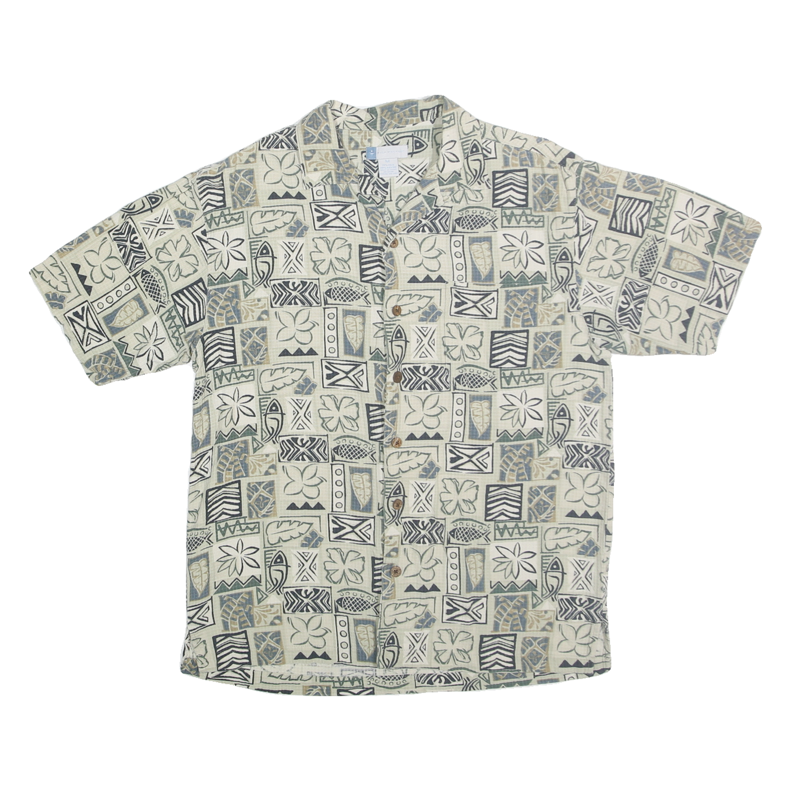 HALF MOON BAY Mens Cream Pattern Silk Blend Shirt M Casual Summer Short Sleeve Refurbished - N/A refurbished available on Cerqular