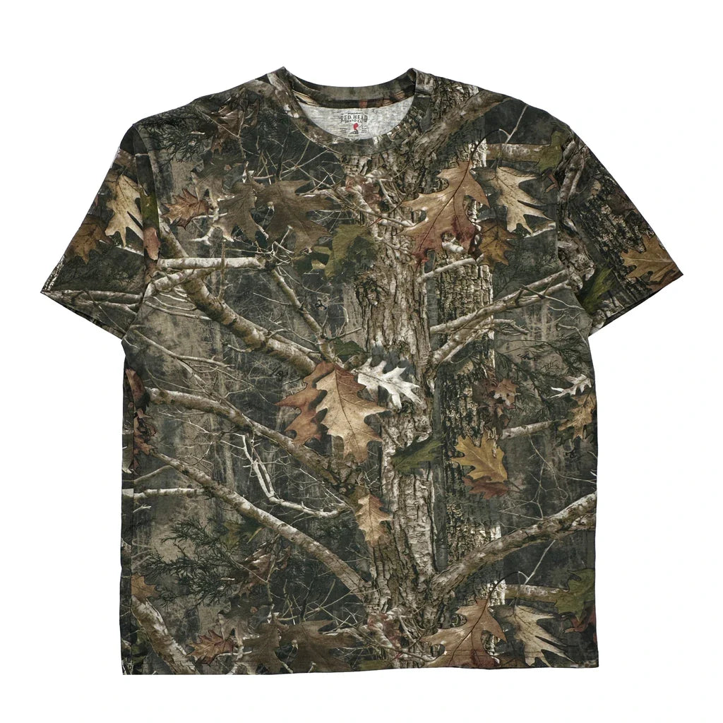Red Head Camo T-Shirt - XL Camo Cotton Refurbished - Thrifted (note: this is a term often used to describe second- refurbished available on Cerqular