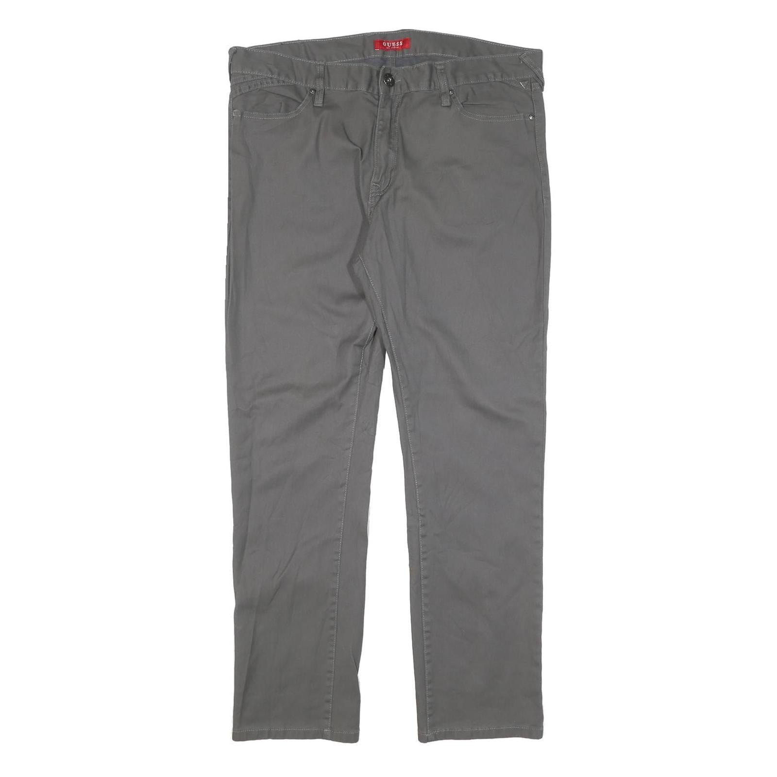 GUESS Mens Cotton Blend Grey Slim Straight Trousers W36 L30 Casual Smart Zip Refurbished - N/A refurbished available on Cerqular