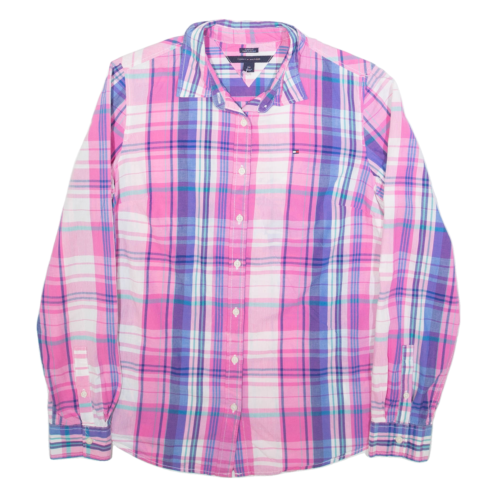 TOMMY HILFIGER Womens Shirt Pink Check Long Sleeve S Refurbished - N/A refurbished available on Cerqular