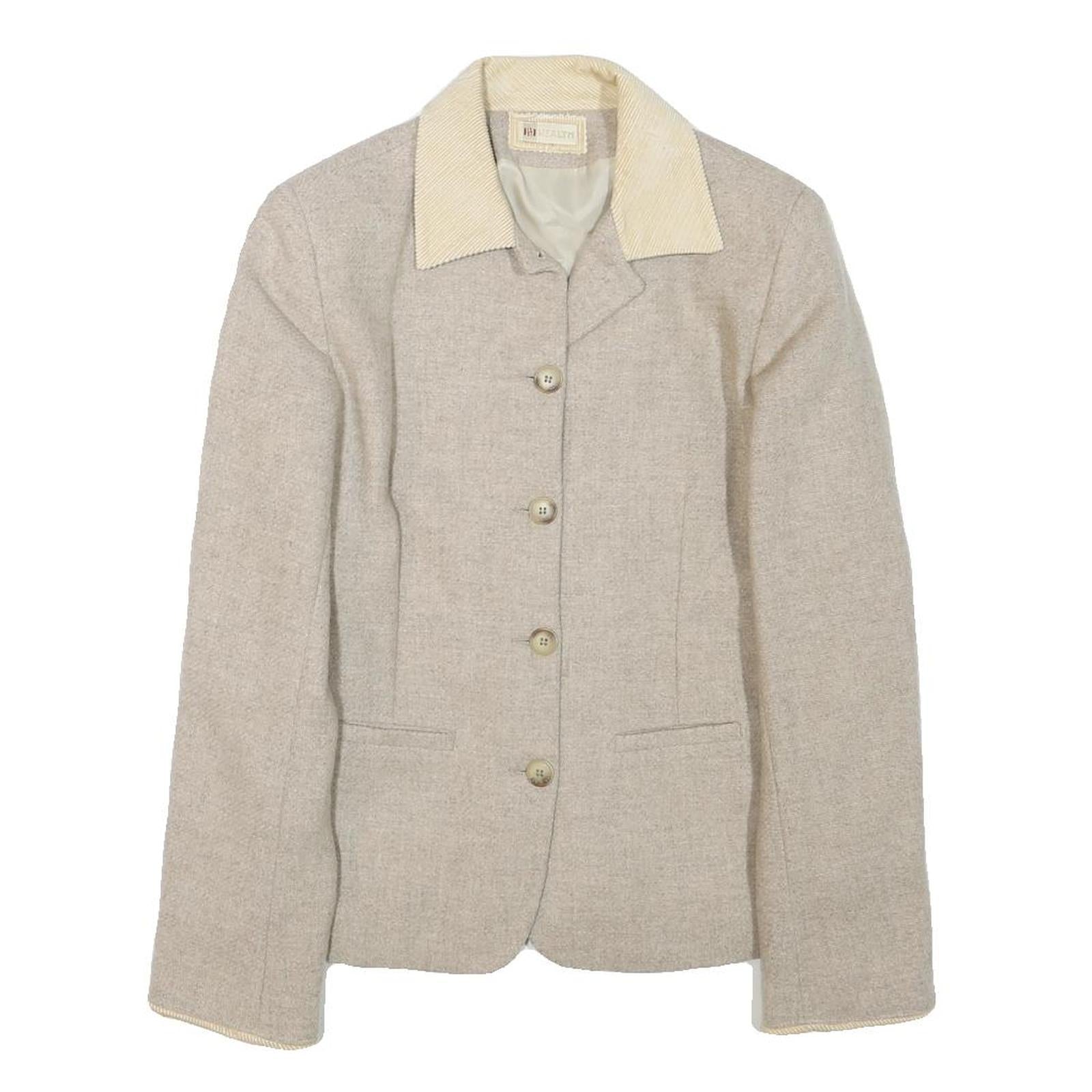 HEALTH Womens Beige Wool Blend Jacket S Plain Classic Button Closure Refurbished - N/A refurbished available on Cerqular