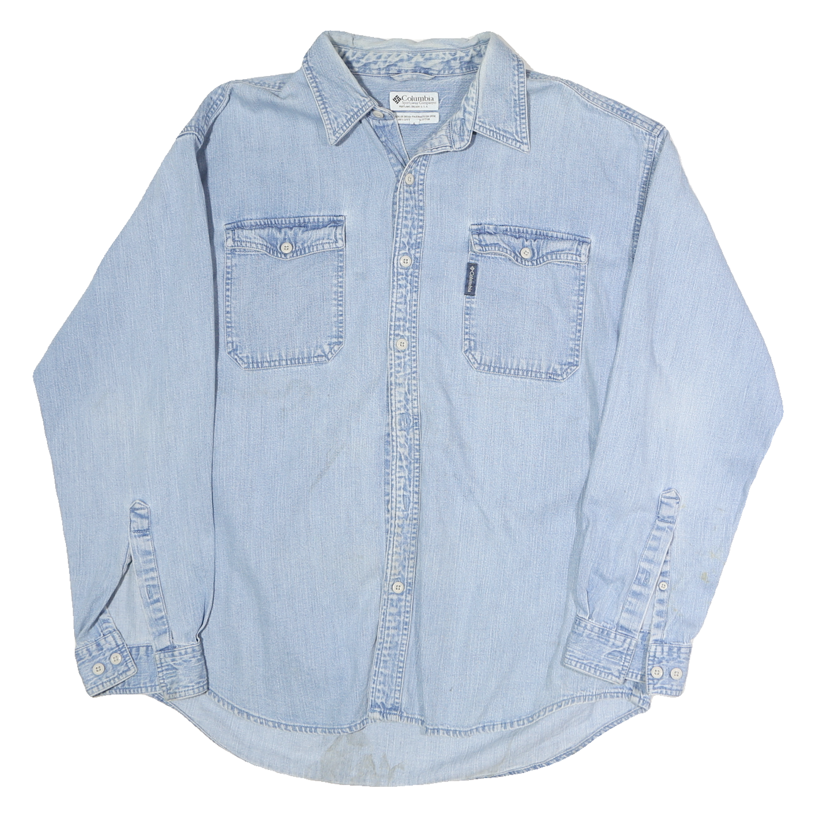 COLUMBIA Mens Blue Denim Shirt L Cotton Casual Long Sleeve Button Down Refurbished - N/A refurbished available on Cerqular