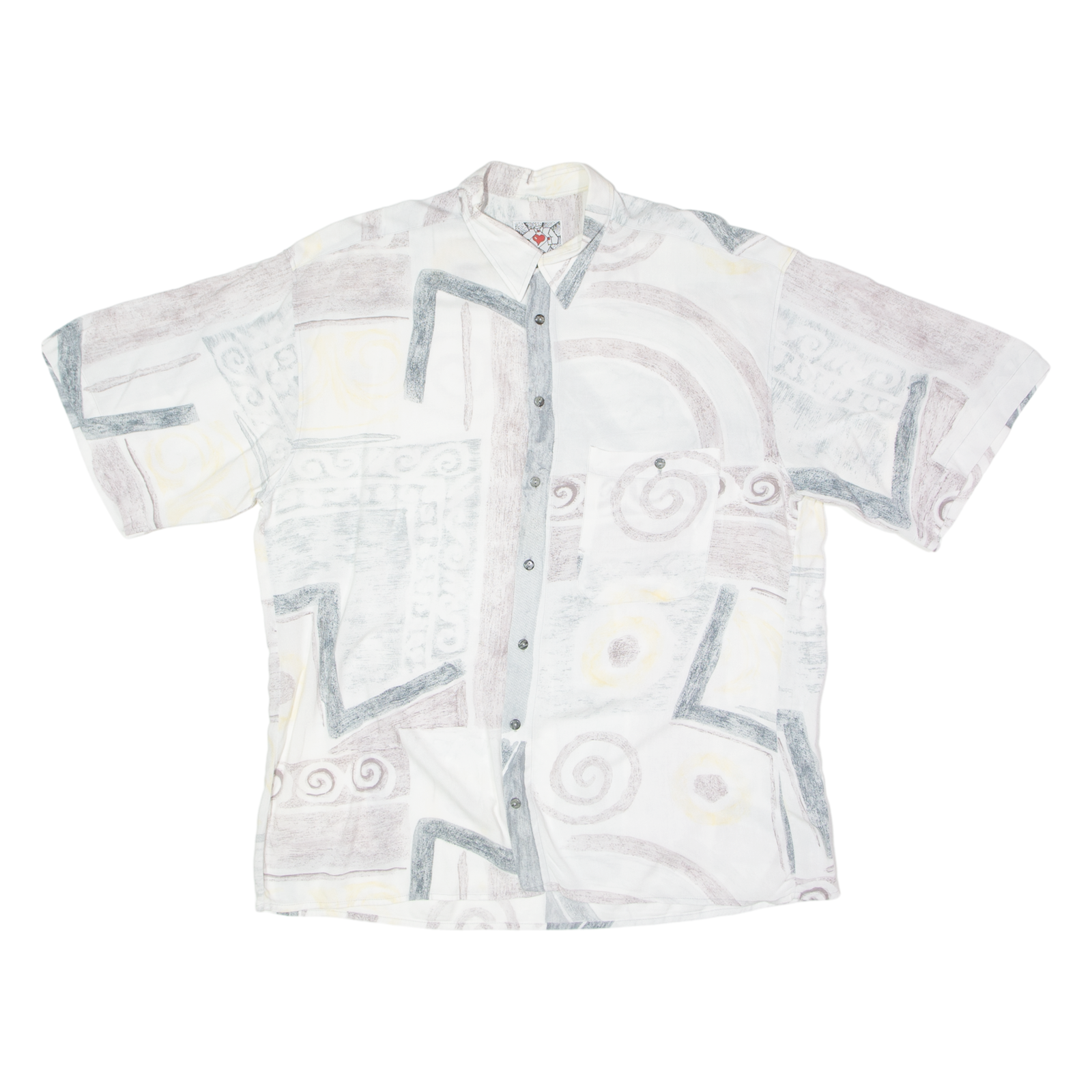 Mens Shirt White Viscose 90s Crazy Pattern XL Refurbished - N/A refurbished available on Cerqular