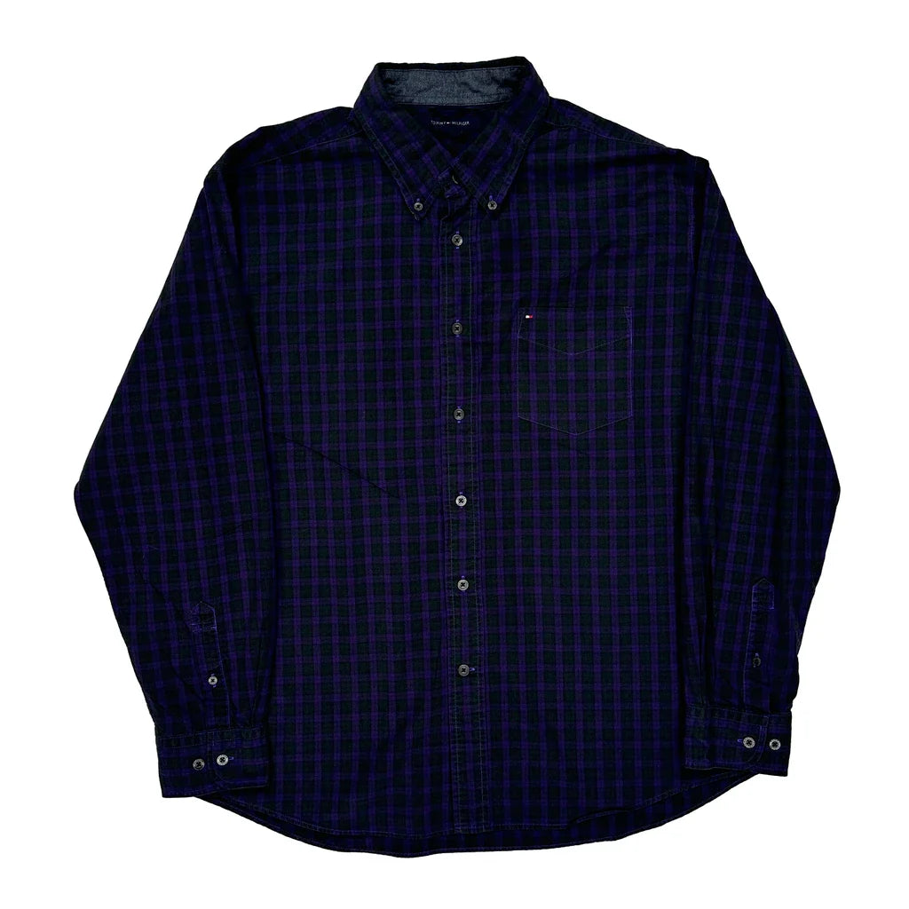 Tommy Hilfiger Checked Shirt - XL Purple Cotton Refurbished - Thrifted (note: this is a term often used to describe second- refurbished available on Cerqular