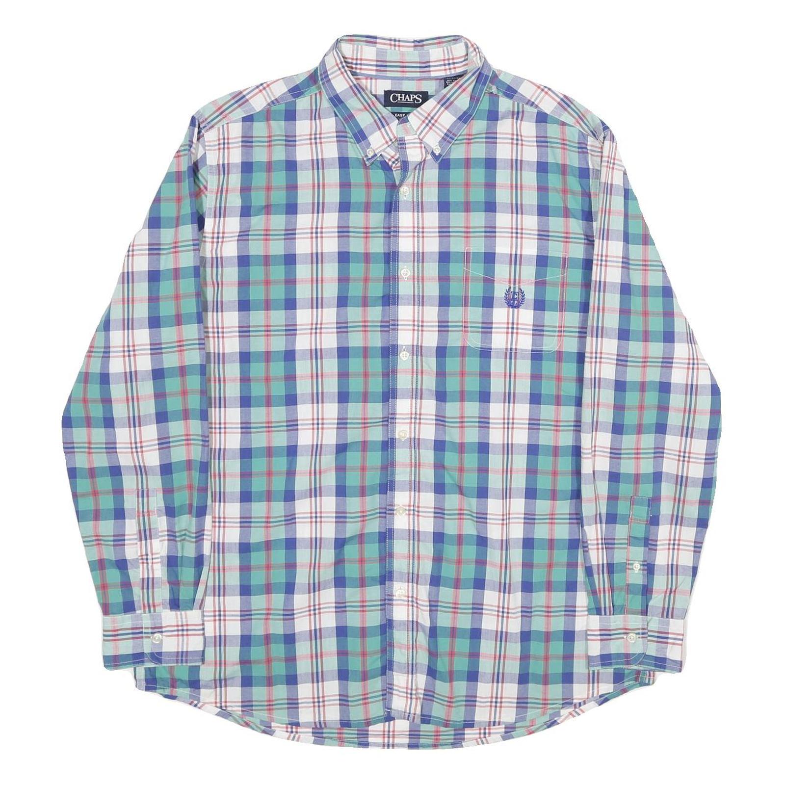 CHAPS Mens Blue Green Check Shirt XL Casual Cotton Button Down Long Sleeve Refurbished - N/A refurbished available on Cerqular