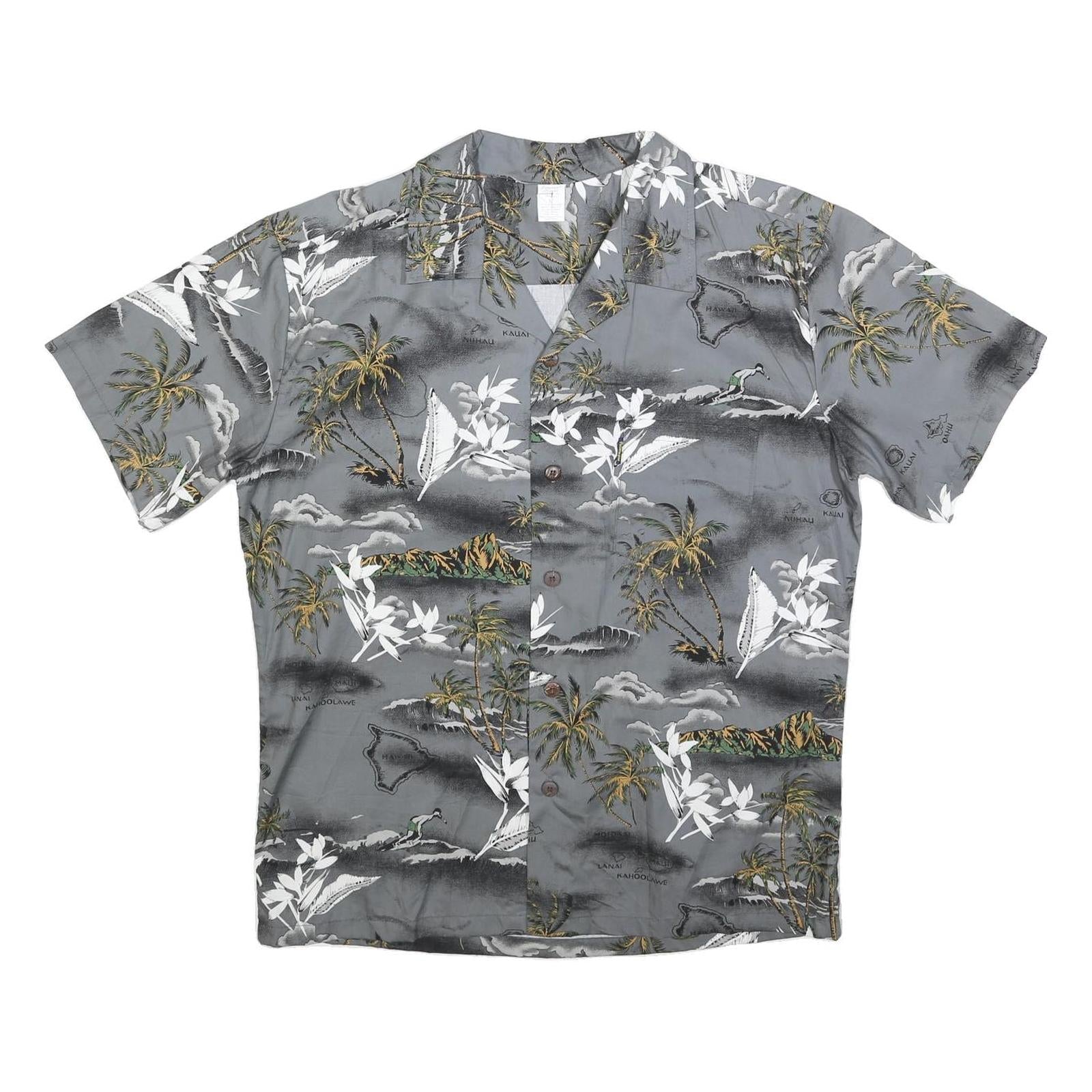 PALMWAVE HAWAII Mens Grey & Brown Hawaiian Shirt L Cotton Blend Casual Button-Up Refurbished - N/A refurbished available on Cerqular