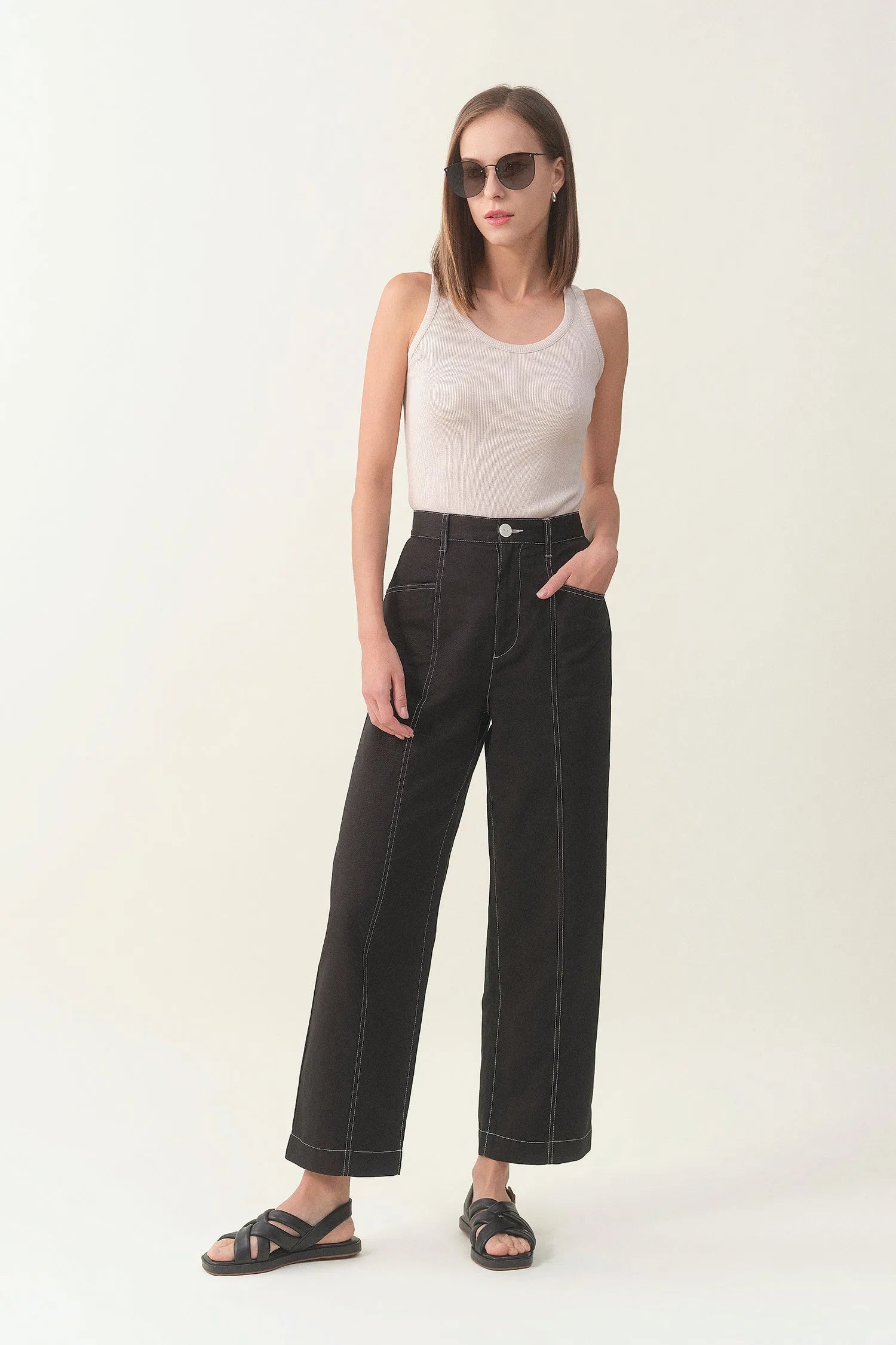 High-waist Linen Wide Pant - Black | Size: XS Refurbished - N/A refurbished available on Cerqular