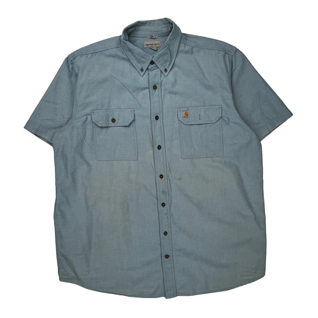 Carhartt Short Sleeve Shirt - 2XL Blue Cotton Refurbished - Thrifted (note: this is a term often used to describe second- refurbished available on Cerqular
