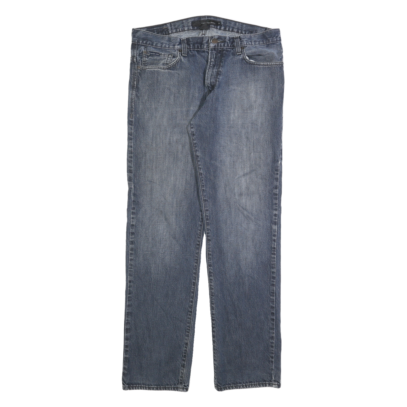 CALVIN KLEIN JEANS Mens Blue Regular Straight Denim Medium W34 L32 Zip Fastening Refurbished - N/A refurbished available on Cerqular